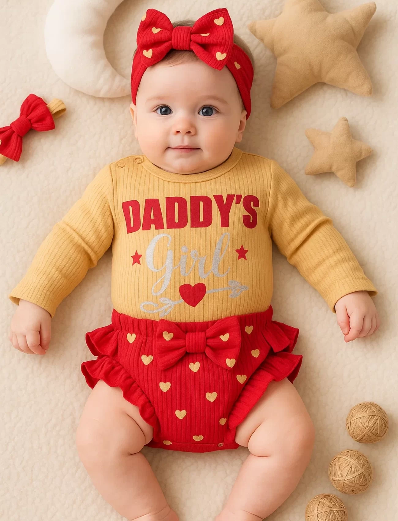 3-6 Ay Kız Bebek Takımı Daddys Girl Bandanalı Hardal