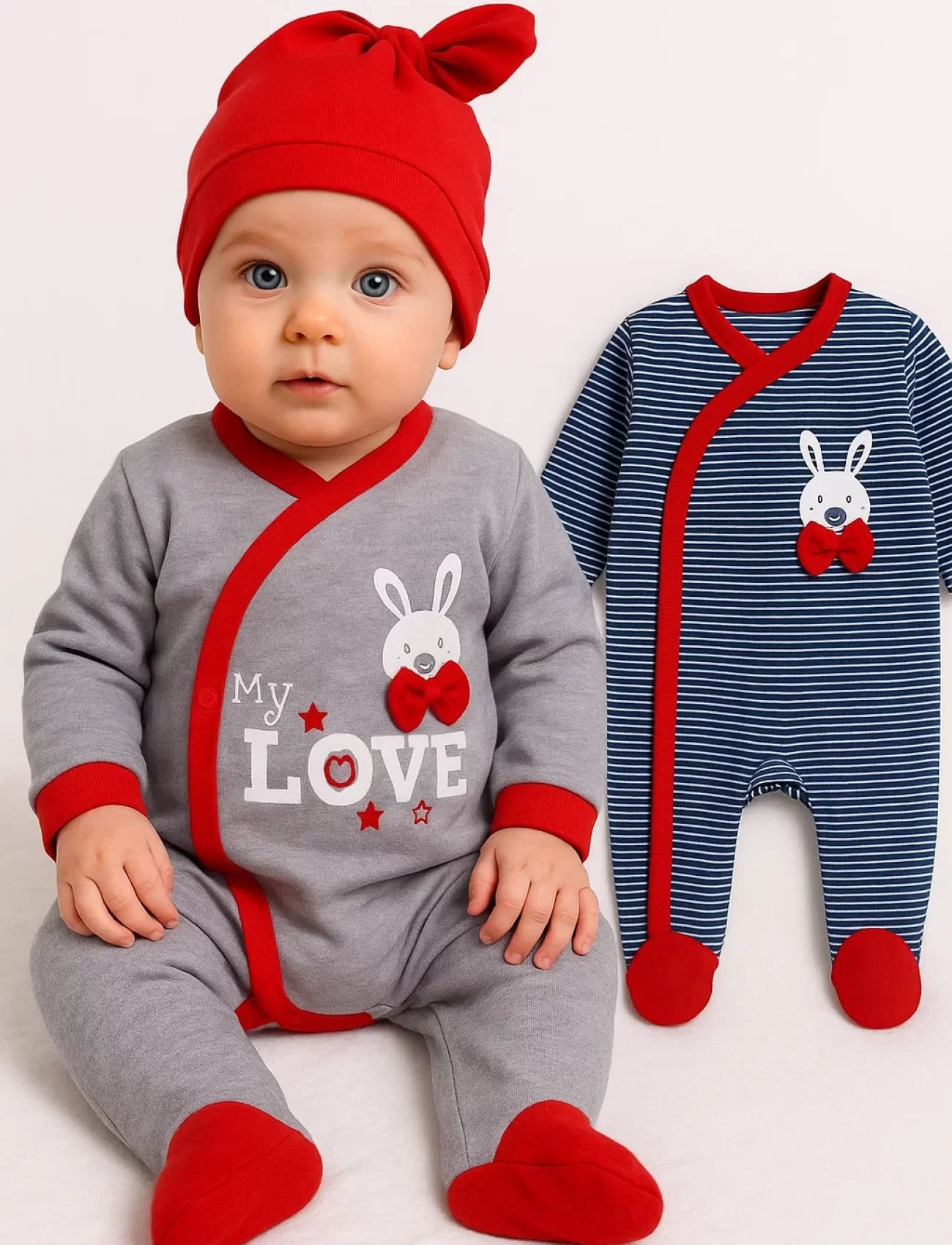 3-6 Ay Love Erkek Bebek 4lü Tulum Seti Kırmızı