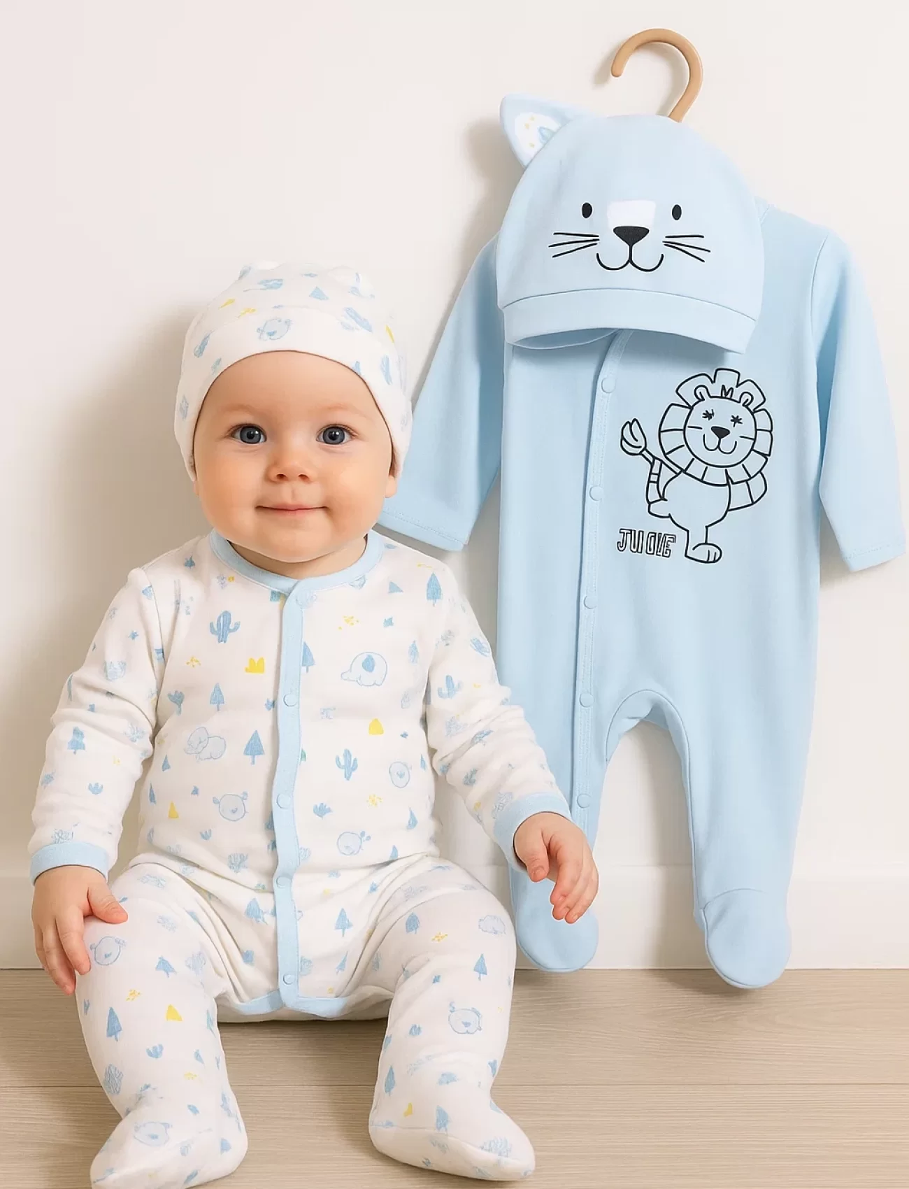 3-6 Ay Mini Jungle Aslan Erkek Bebek 4lü Tulum Seti Mavi
