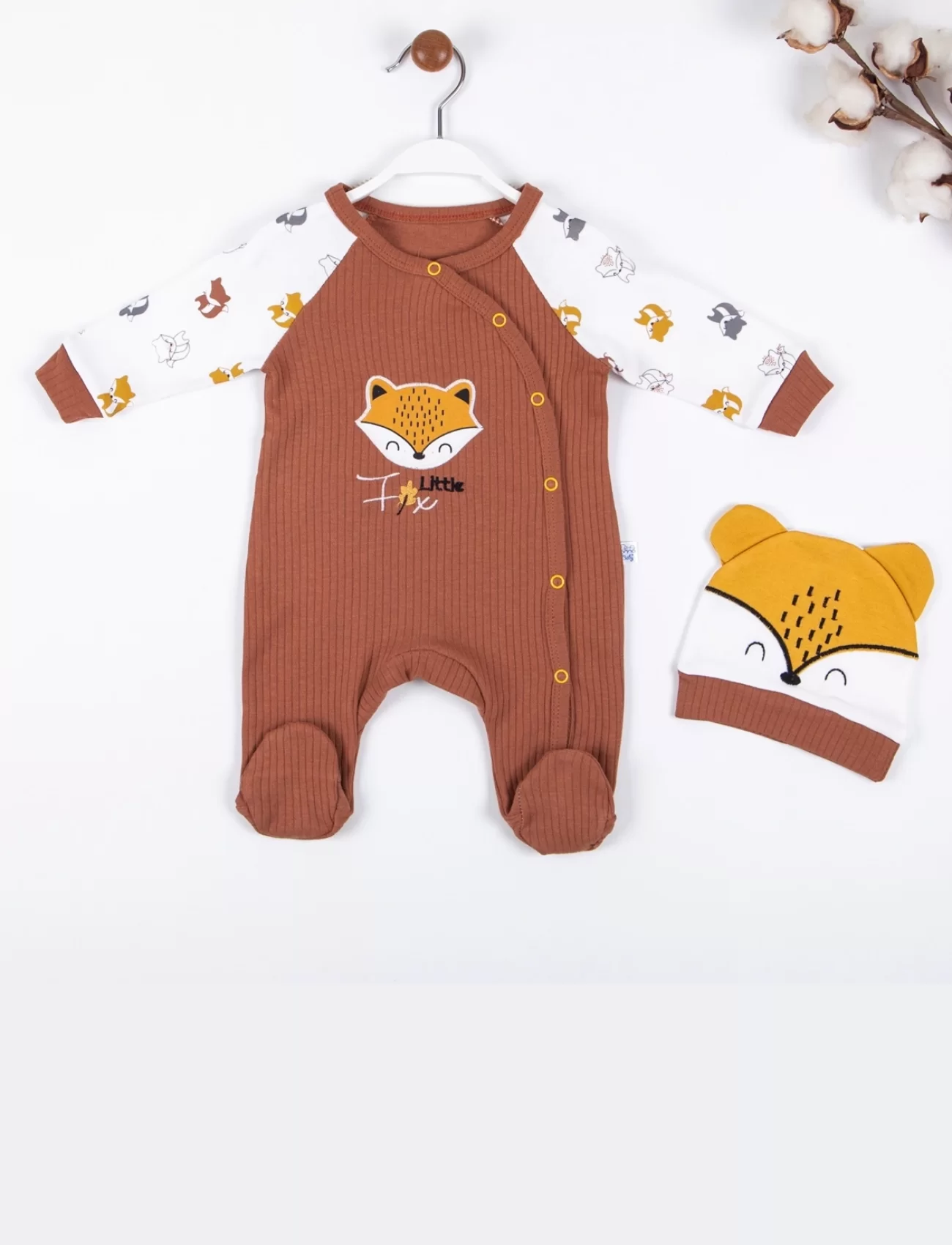 3-9 Ay Erkek Bebek Tulumu Little Fox Kahverengi