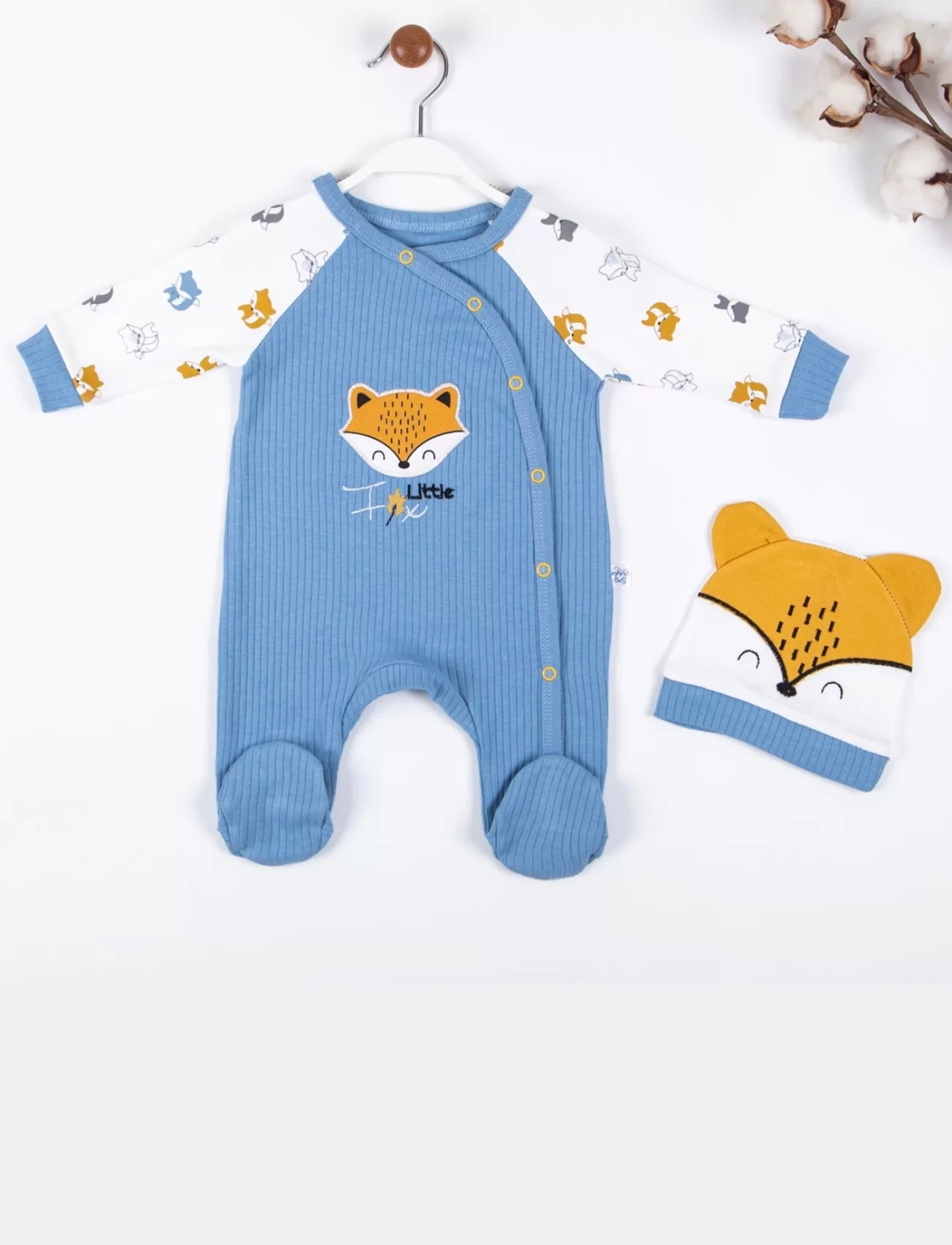 3-9 Ay Erkek Bebek Tulumu Little Fox Mavi