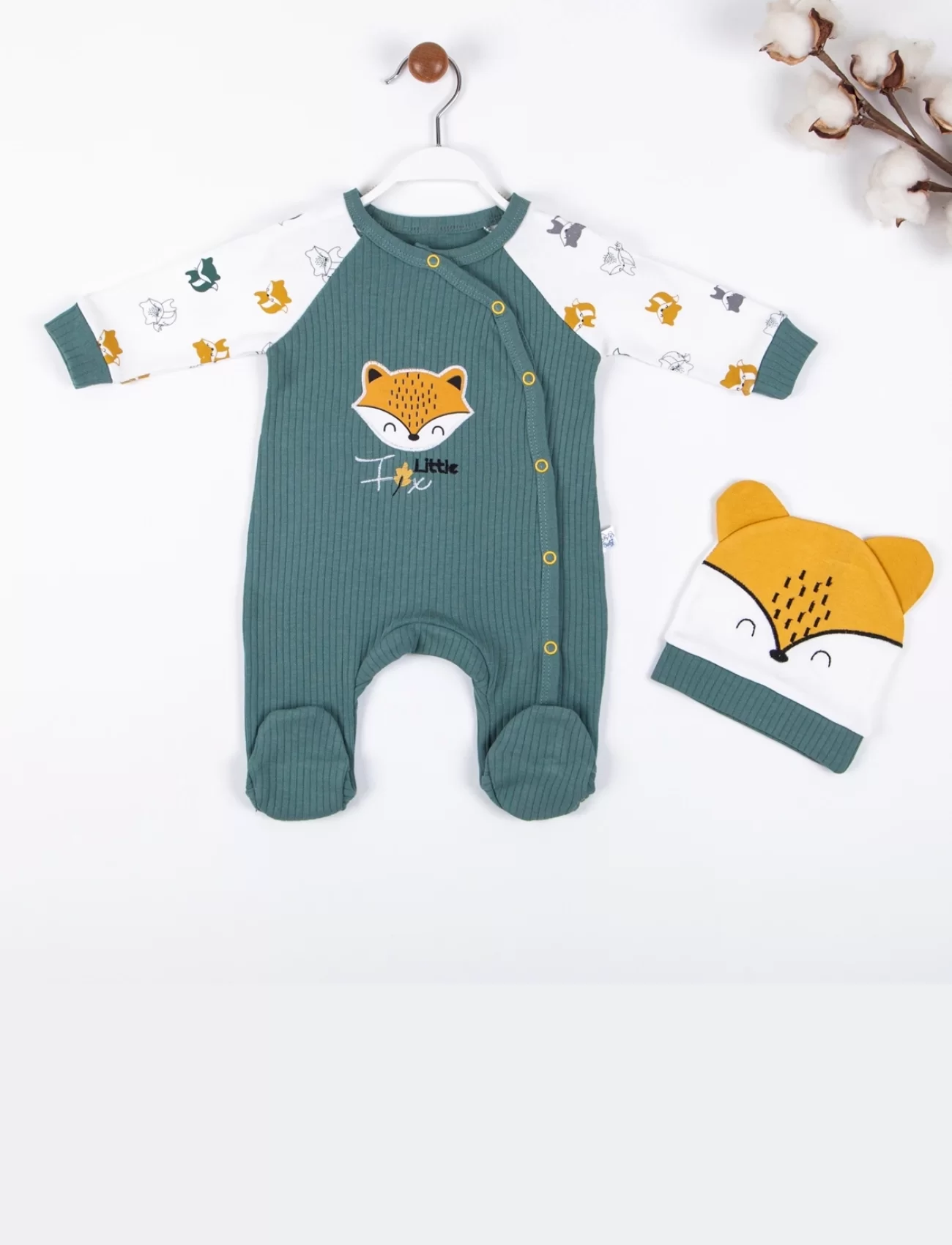 3-9 Ay Erkek Bebek Tulumu Little Fox Yeşil
