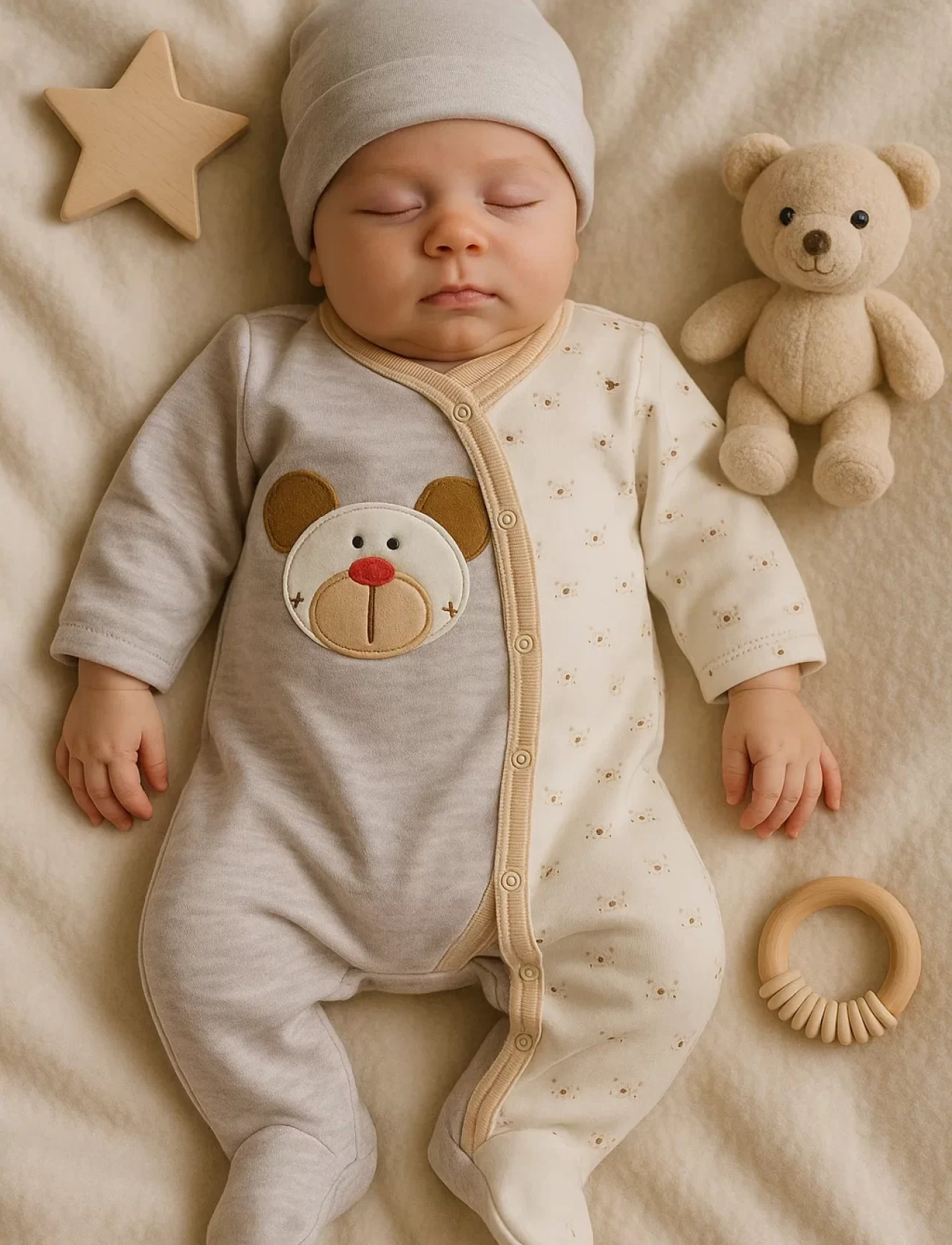 3 Ay Ayıcık Detay Tulumlu Erkek Bebek 5li Set Kahverengi