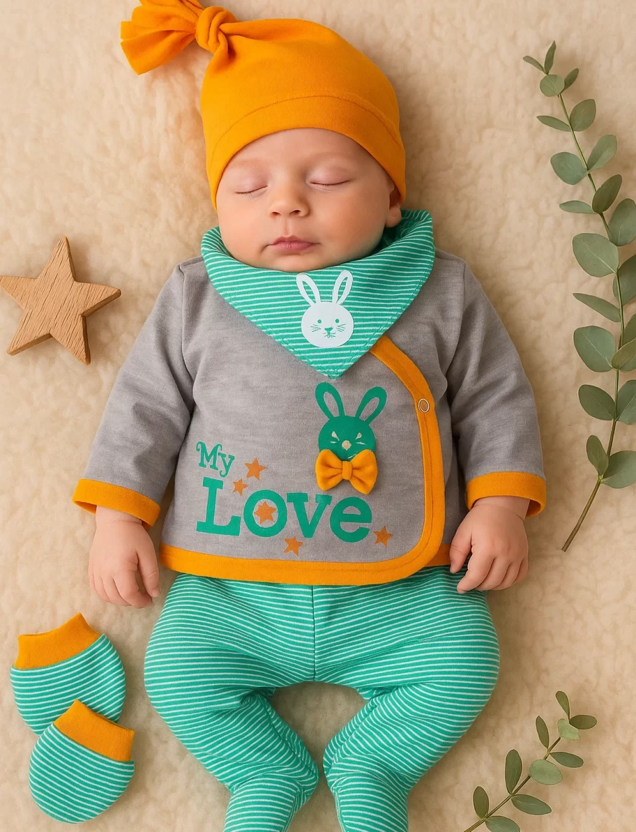3 Ay Bebek Hastane Takımı Love 5li Erkek Yeşil