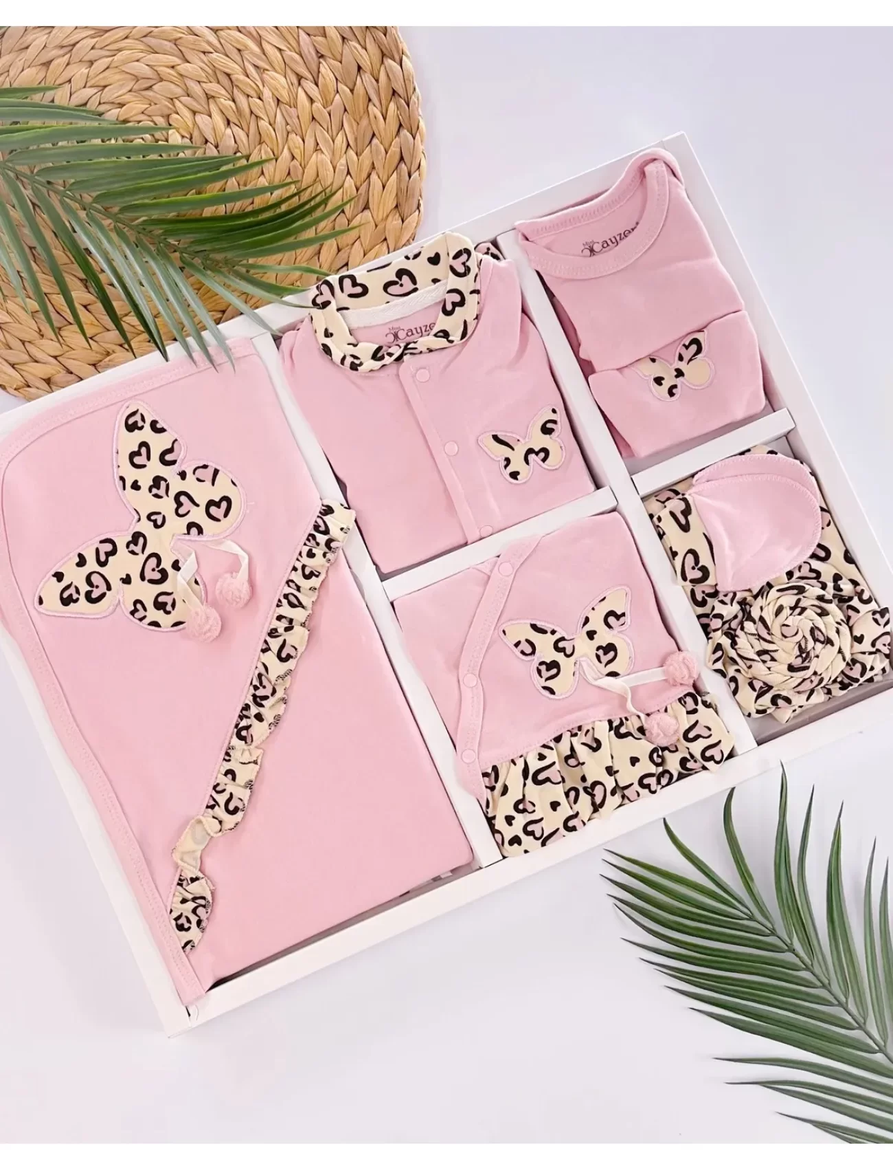 3 Ay Kız Bebek Leopar 10 Parça Hastane Çıkışı Kutulu Pembe