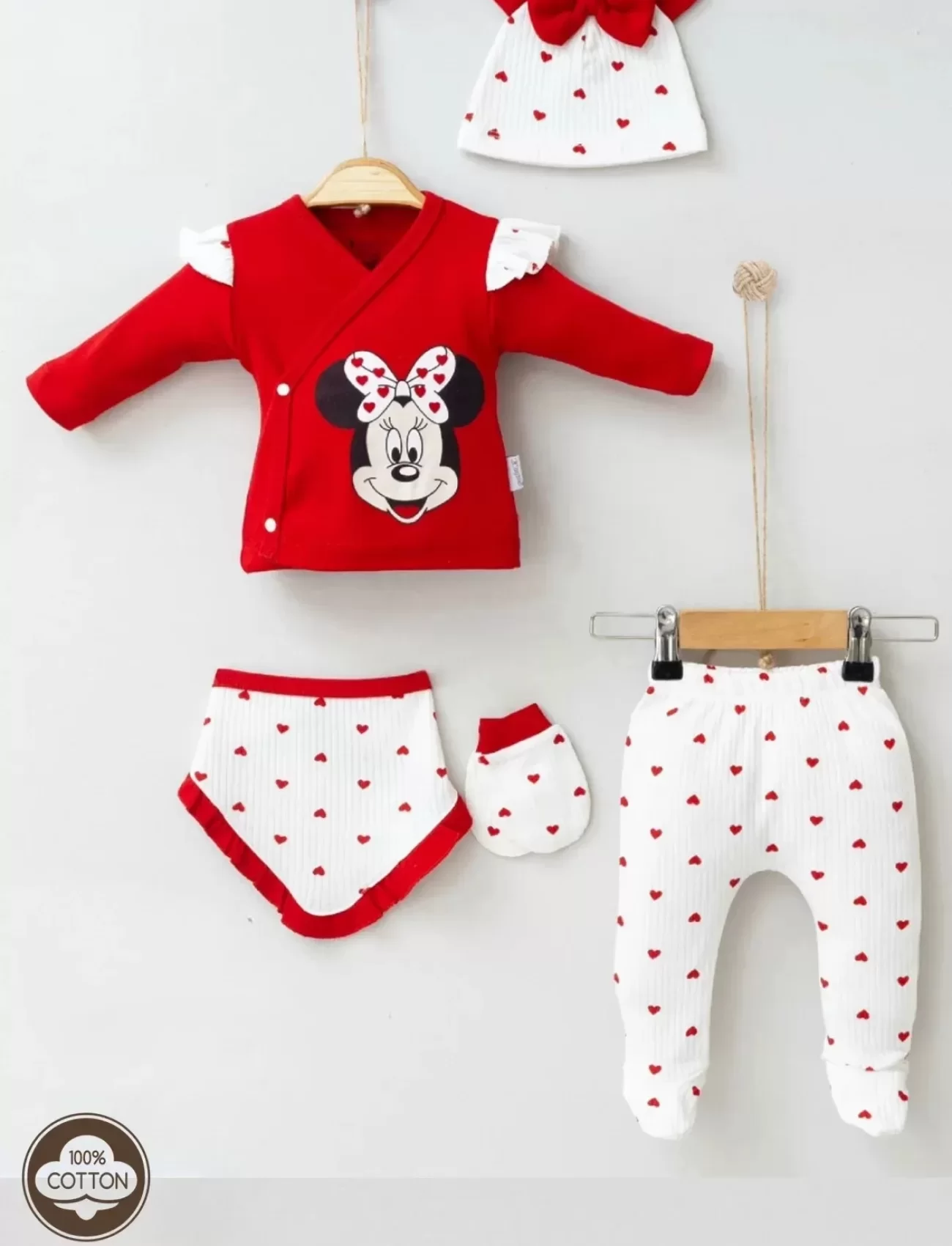 3 Ay Kız Bebek Mickey 5li Hastane Çıkışı Kırmızı