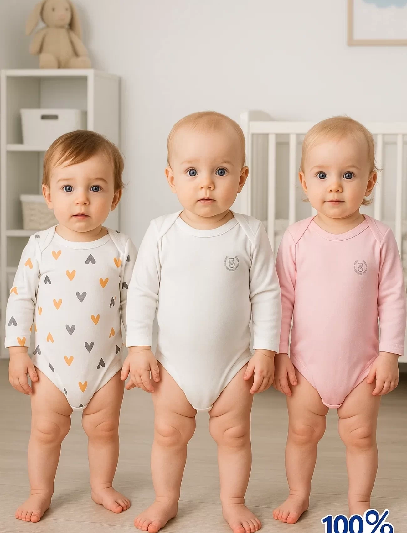 3lü Natural Bebek Kalpli Badi Zıbın - Beyaz Pembe