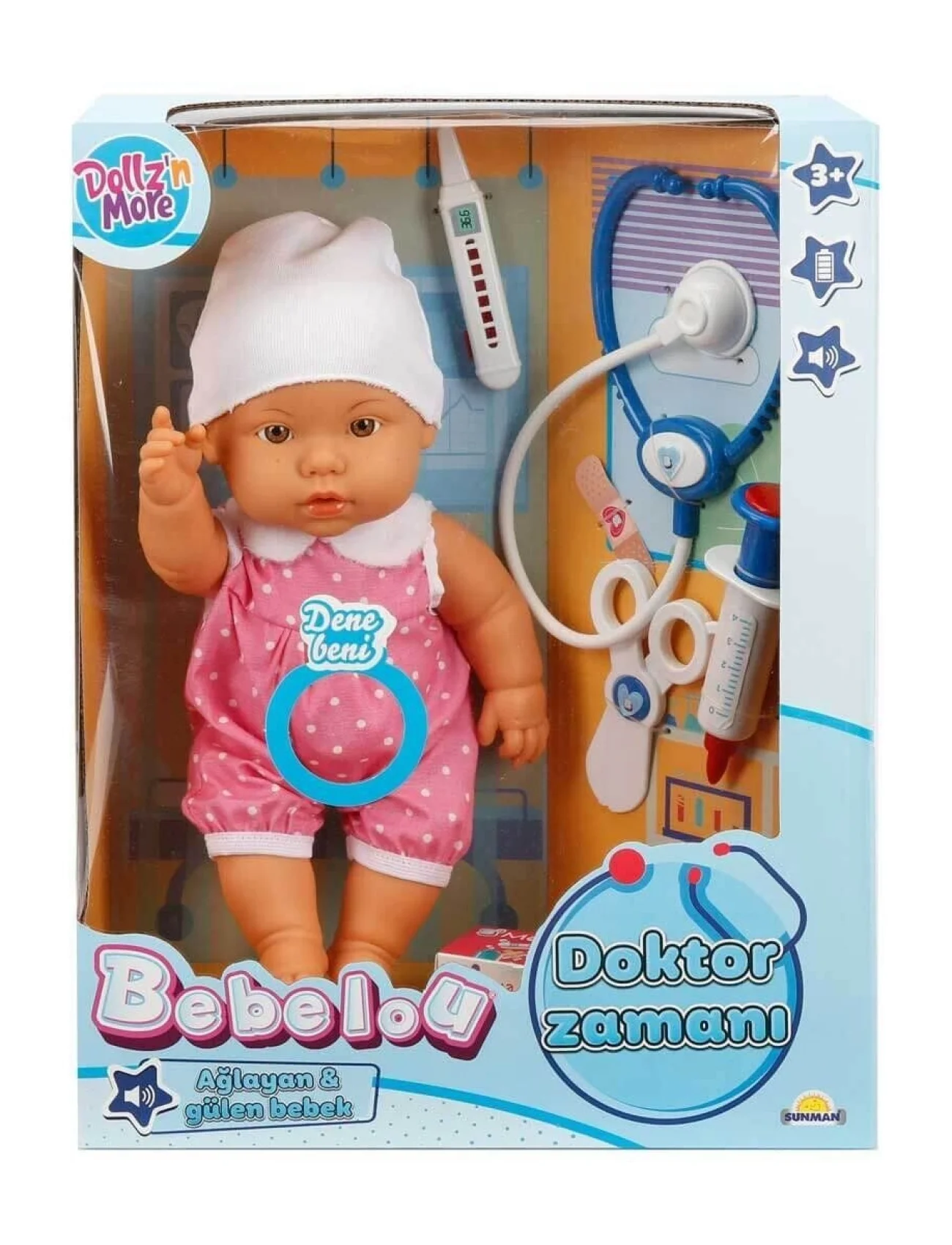 30111 Bebelou Doktor Zamanı Sesli Bebek Seti 35 cm -Sunman(Ürün oyuncaktır)