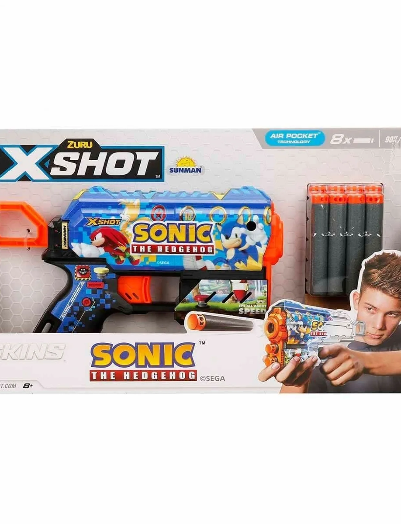36648 X-Shot Skins Flux Sonic The Hedgehog 8 Mermili Sünger Dart Atan Silah 21 cm -Sunman