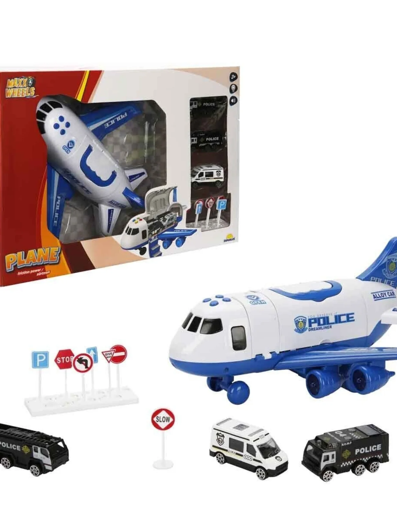 4347 Maxx Wheels Sesli ve Işıklı Sürtmeli Polis Uçağı -Sunman