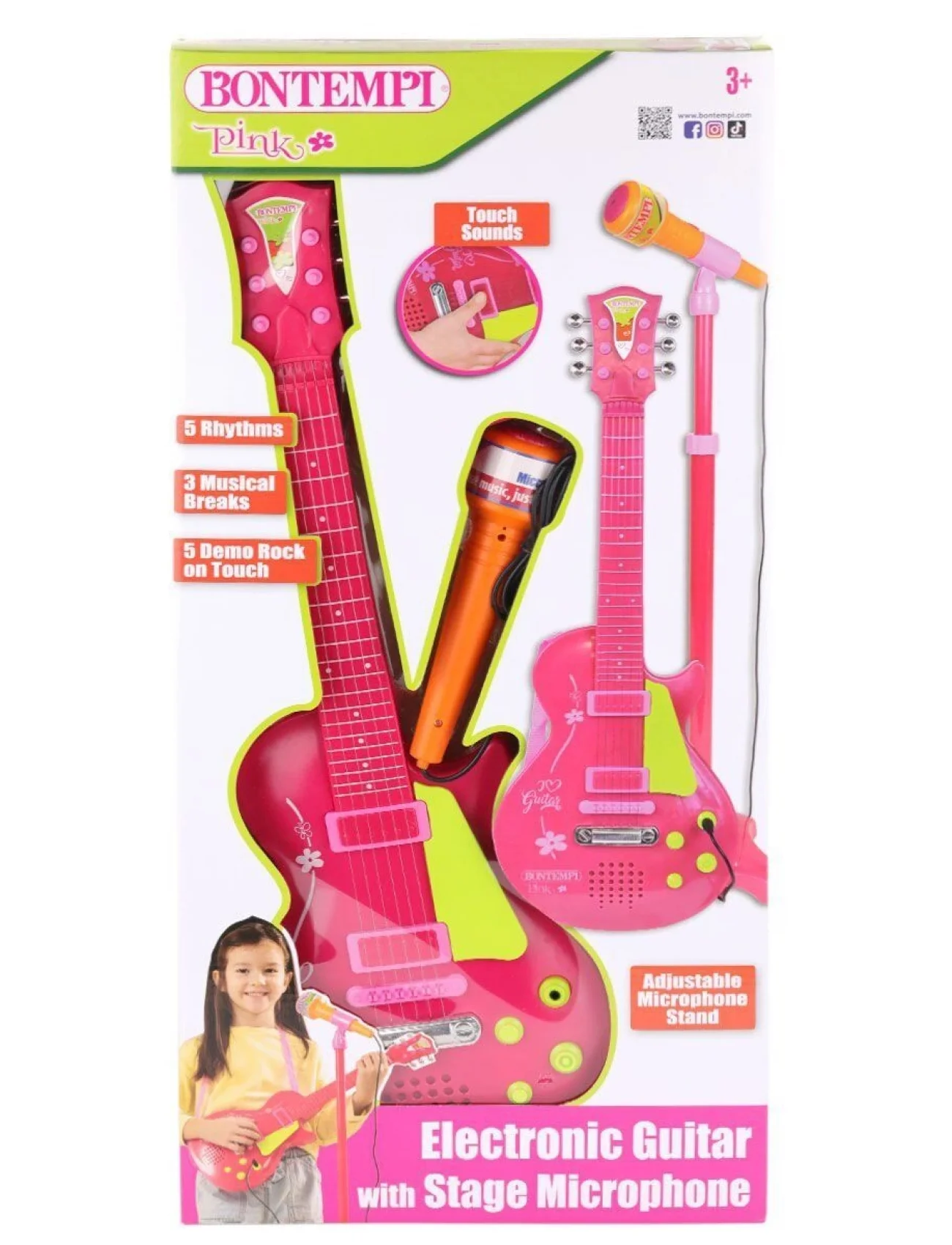 45872  Elektronik Gitar Ayaklı Mikrofon Müzik Seti Pembe -Sunman