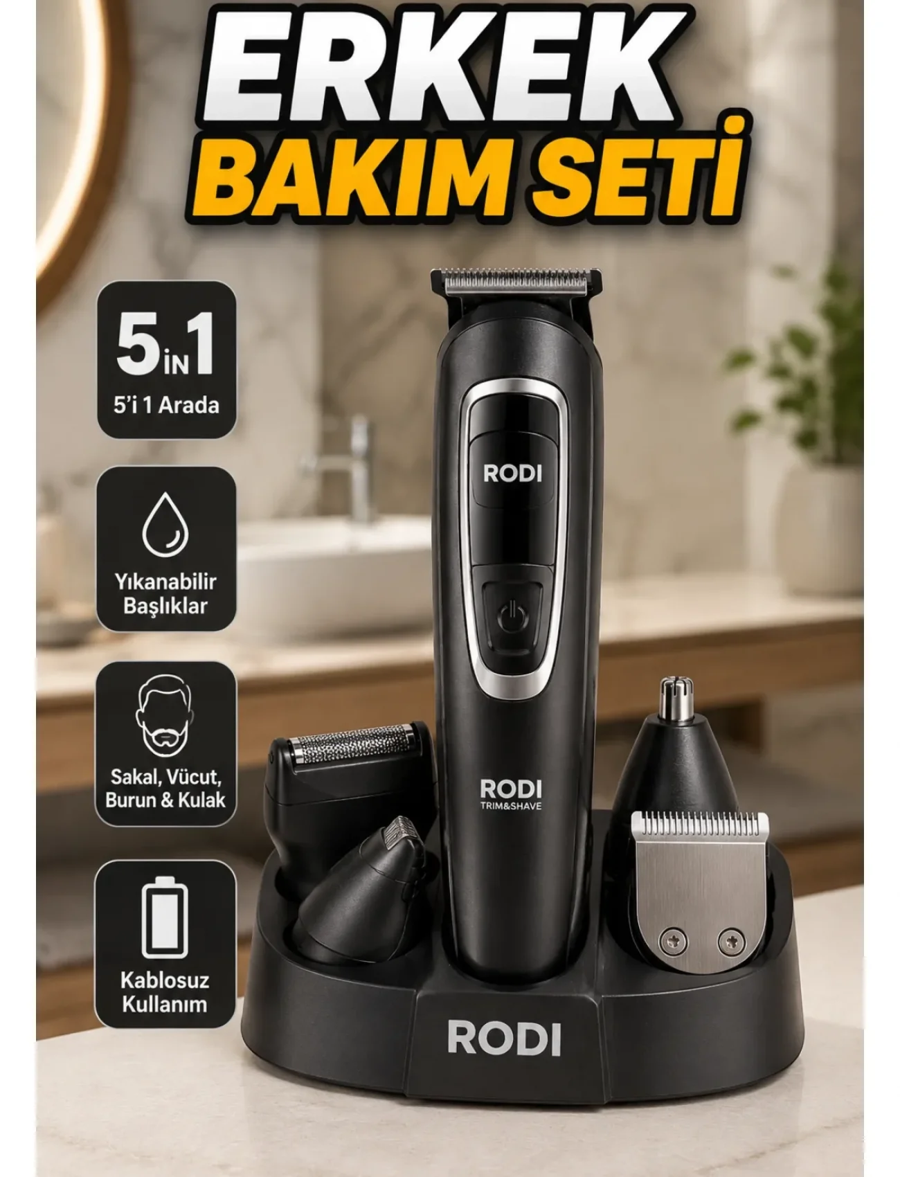 5i 1 Arada Erkek Bakım Seti Çok Başlıklı Sakal Vücut Burun Kulak Tıraş Makinesi