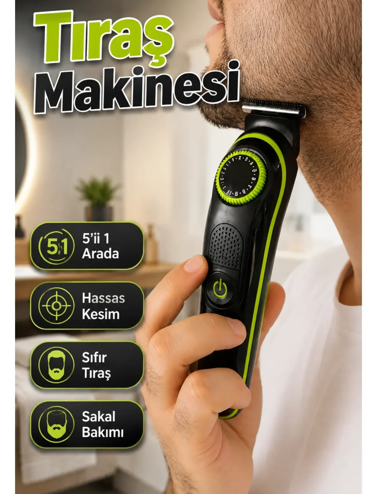 5i 1 Arada Erkek Tıraş Makinesi Hassas Kesim Sıfır Tıraş ve Sakal Bakım Seti