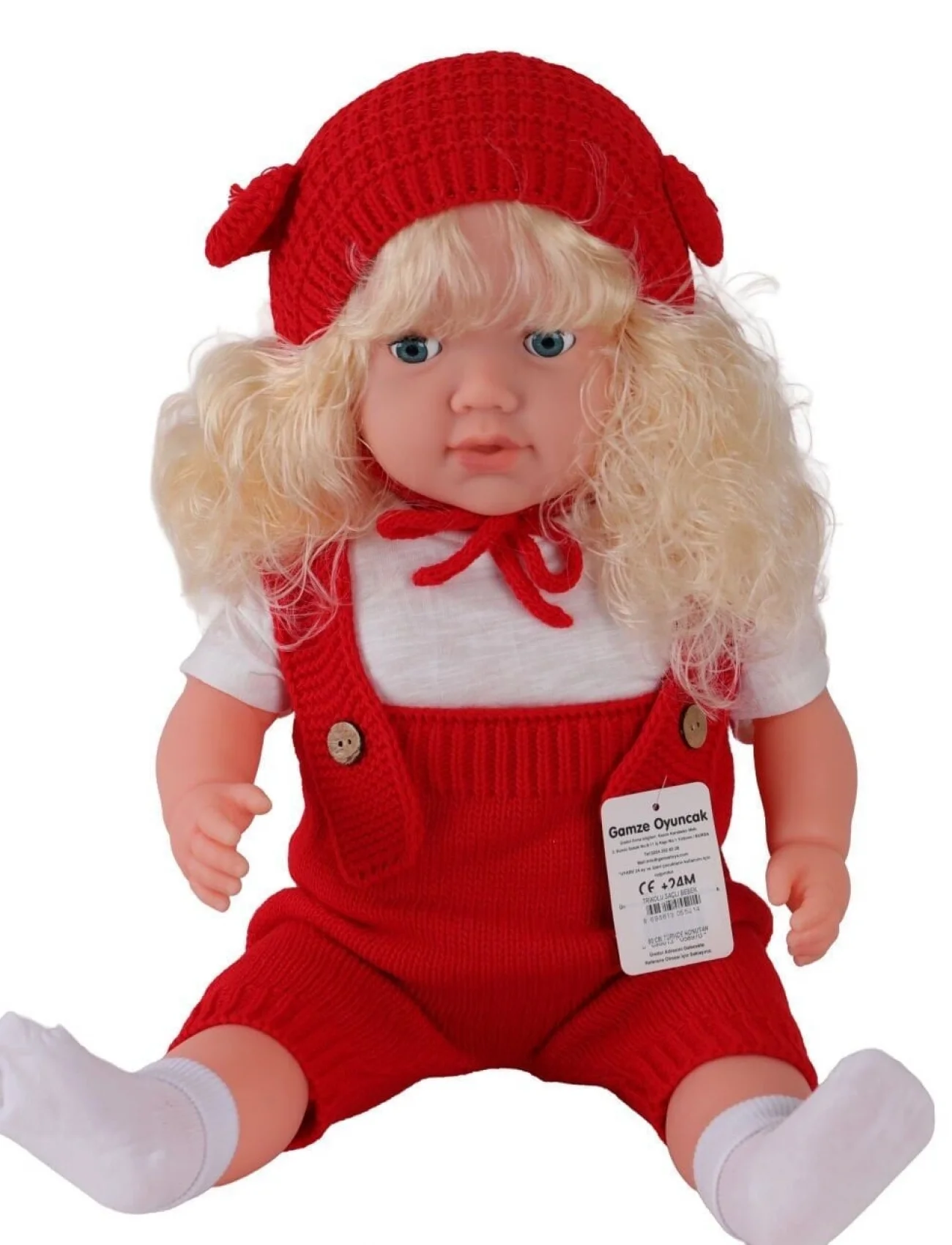 5214 60 CM TRİKOLU TULUMLU SAÇLI BÜYÜK BEBEK