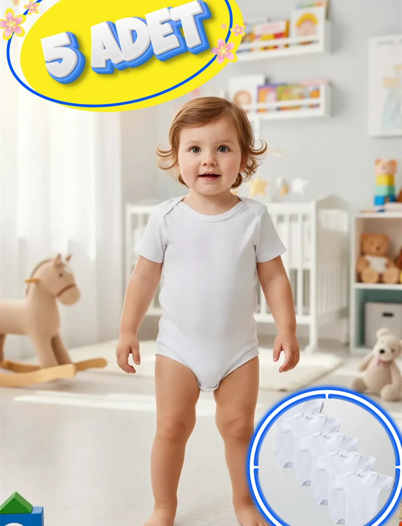 Büyük Beden 5’li Kısa Kol Body Zıbın Beyaz – Pamuklu, Alttan Çıtçıtlı, Rahat, Özel Çocuklara Uygun