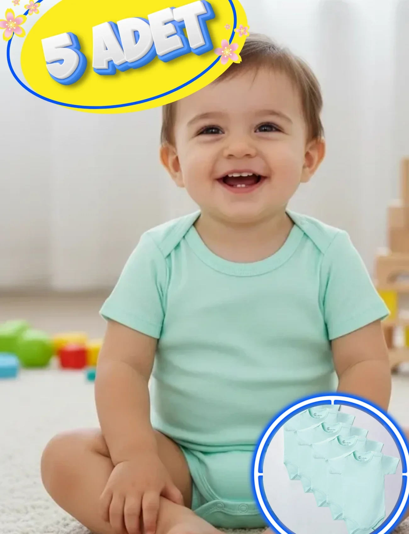 Büyük Beden 5’li Kısa Kol Body Zıbın Yeşil – Pamuklu, Alttan Çıtçıtlı, Rahat, Çocuklara Uygun