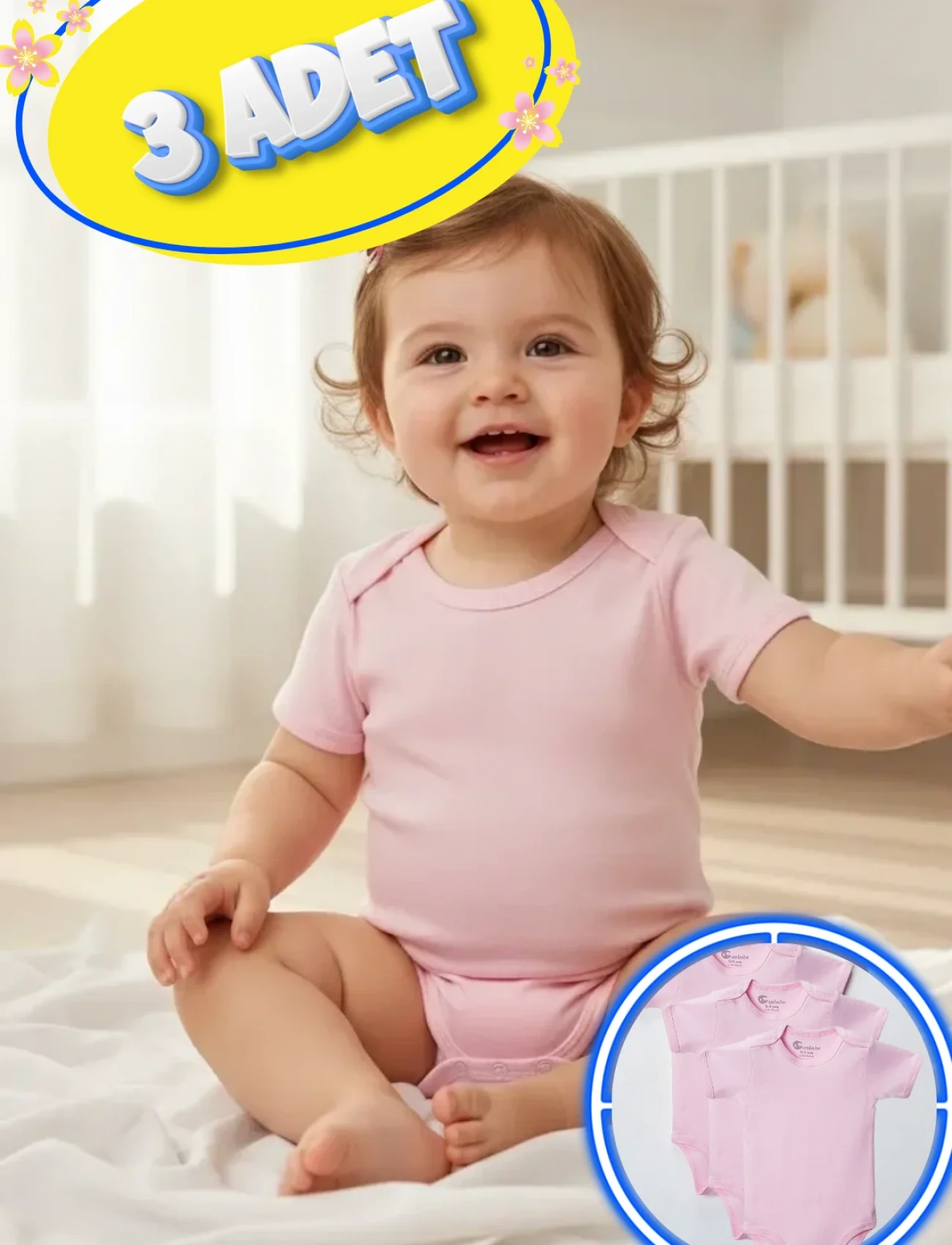 3’lü Kısa Kol Büyük Beden Body Zıbın Pembe – Pamuklu, Alttan Çıtçıtlı, Rahat, Çocuklar İçin