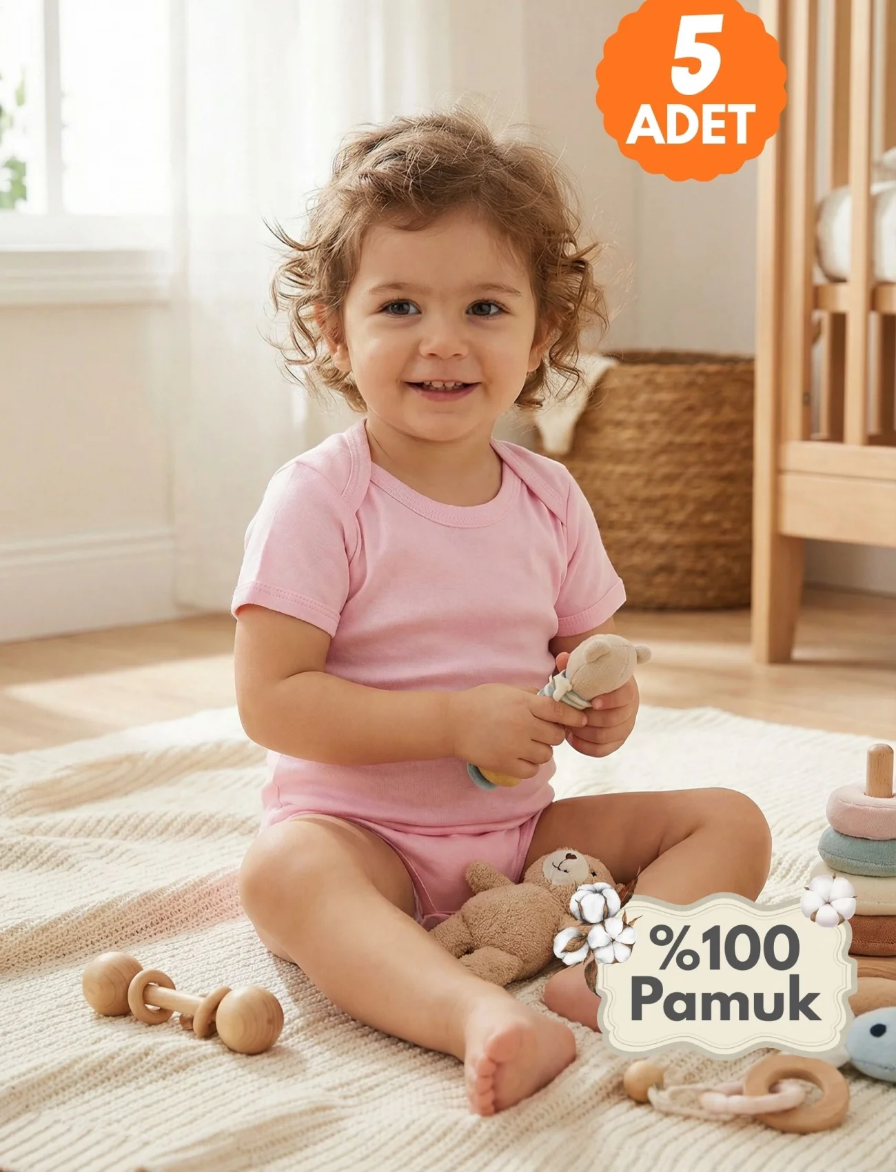 Büyük Beden 5’li Kısa Kol Body Zıbın Pembe – Pamuklu, Alttan Çıtçıtlı, Rahat, Çocuklara Uygun