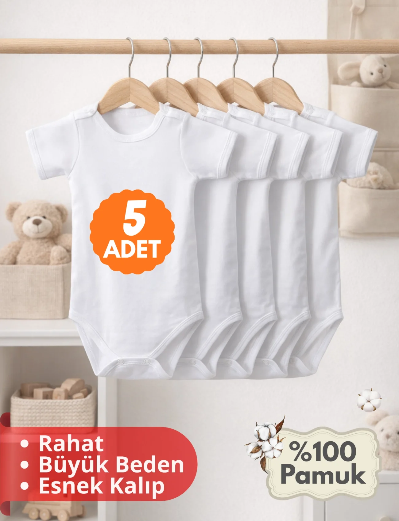 Çocuk Body Zıbın 5li Set Büyük Beden %100 Pamuk Alttan Çıtçıtlı Kısa Kol 2-12 Yaş Bebek Body Beyaz