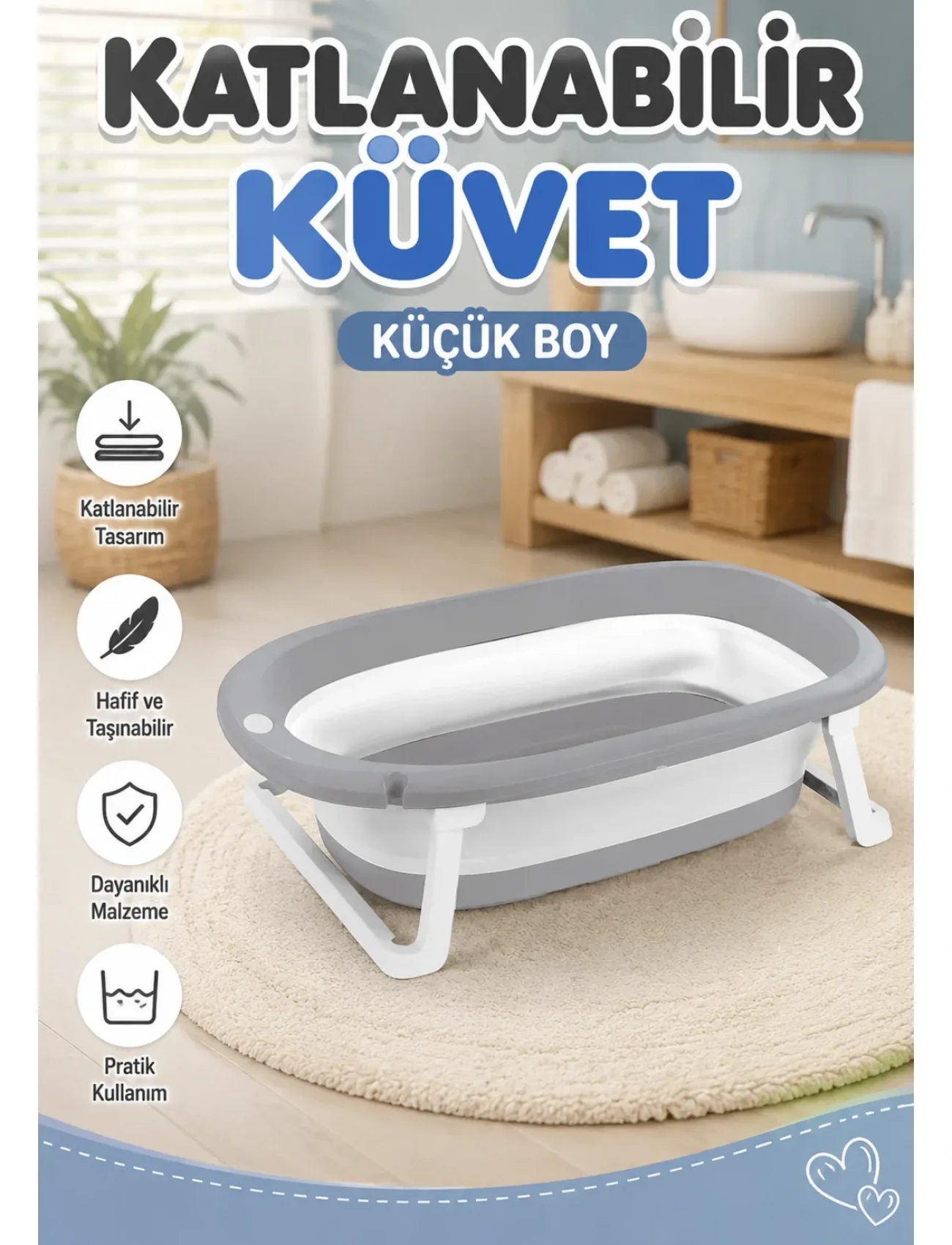 7256 KÜÇÜK KATLANABİLİR KÜVET GRİ