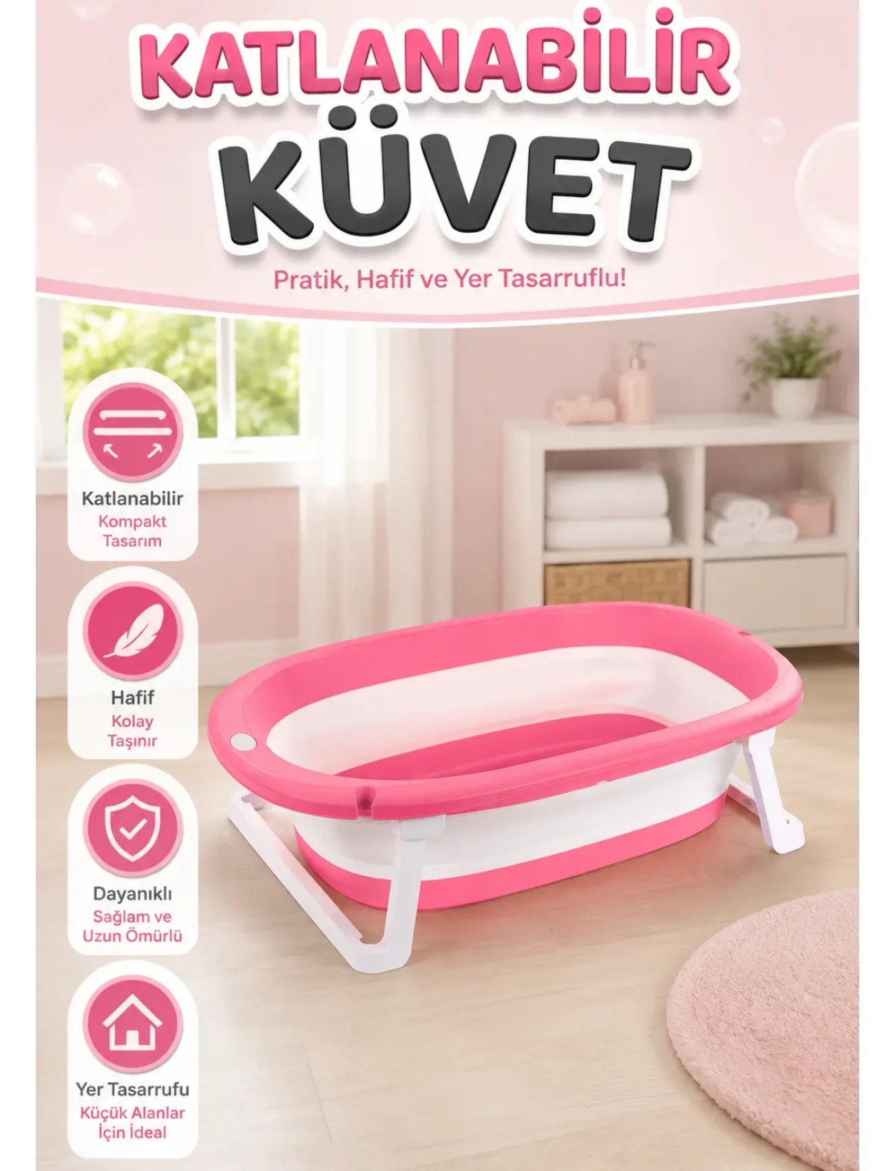 7260 OYUNCAK KÜÇÜK KATLANABİLİR KUVET PEMBE
