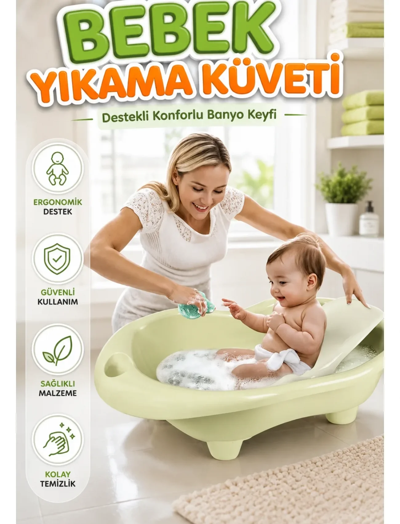 7269 HIPPO BEBEK YIKAMA KÜVETİ VE DESTEĞİ ECO YEŞİL
