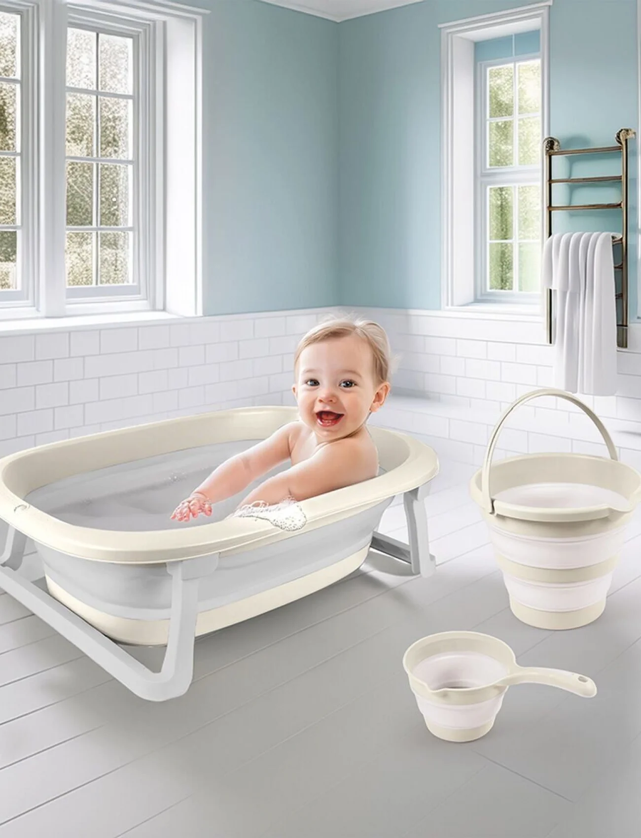 7271 Katlanabilir Banyo Seti 3lü Bej