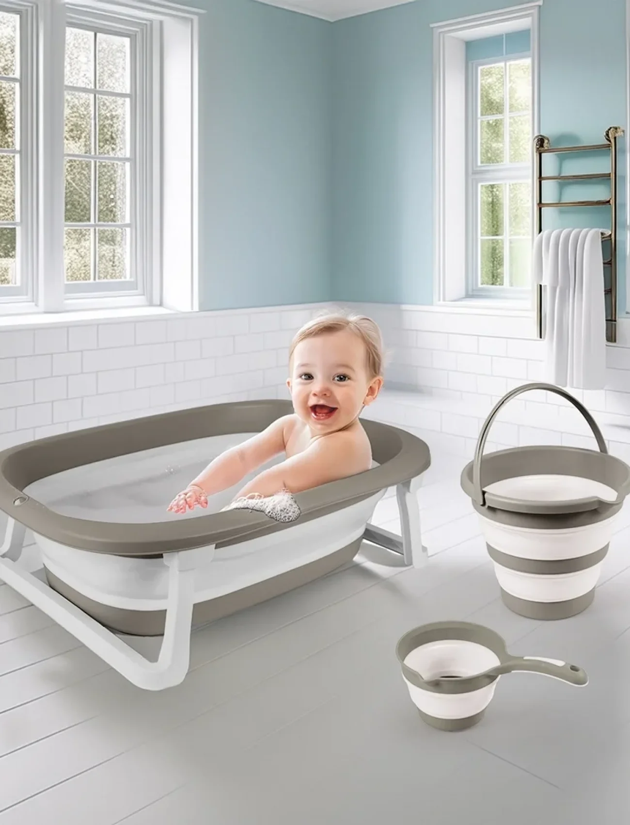 7273 KATLANABİLİR ÜÇLÜ BEBEK BANYO SETİ STONE GRİ