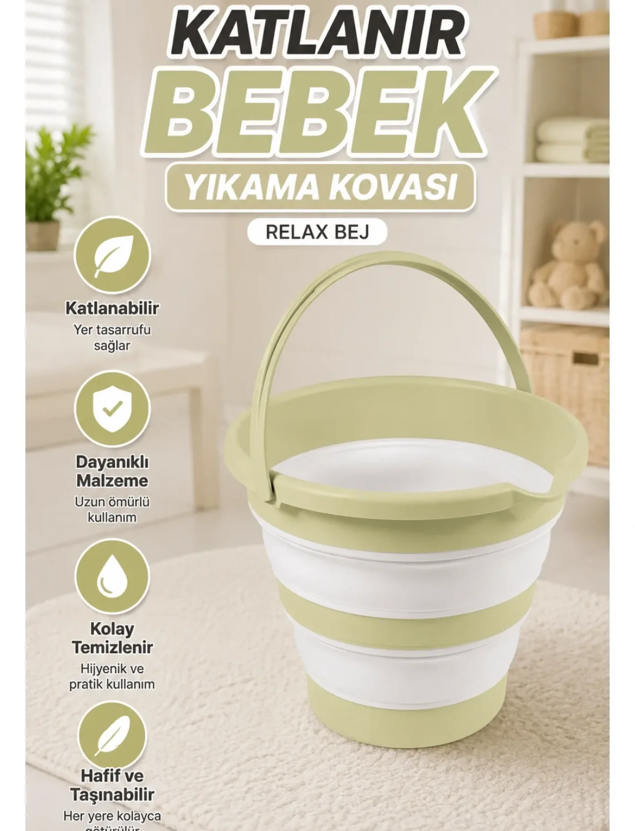 7357 KATLANIR BEBEK YIKAMA KOVASI RELAX BEJ