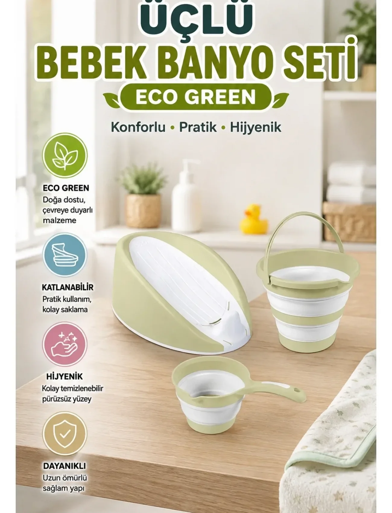 7571 ÜÇLÜ BEBEK BANYO SETİ- ECO GREEN
