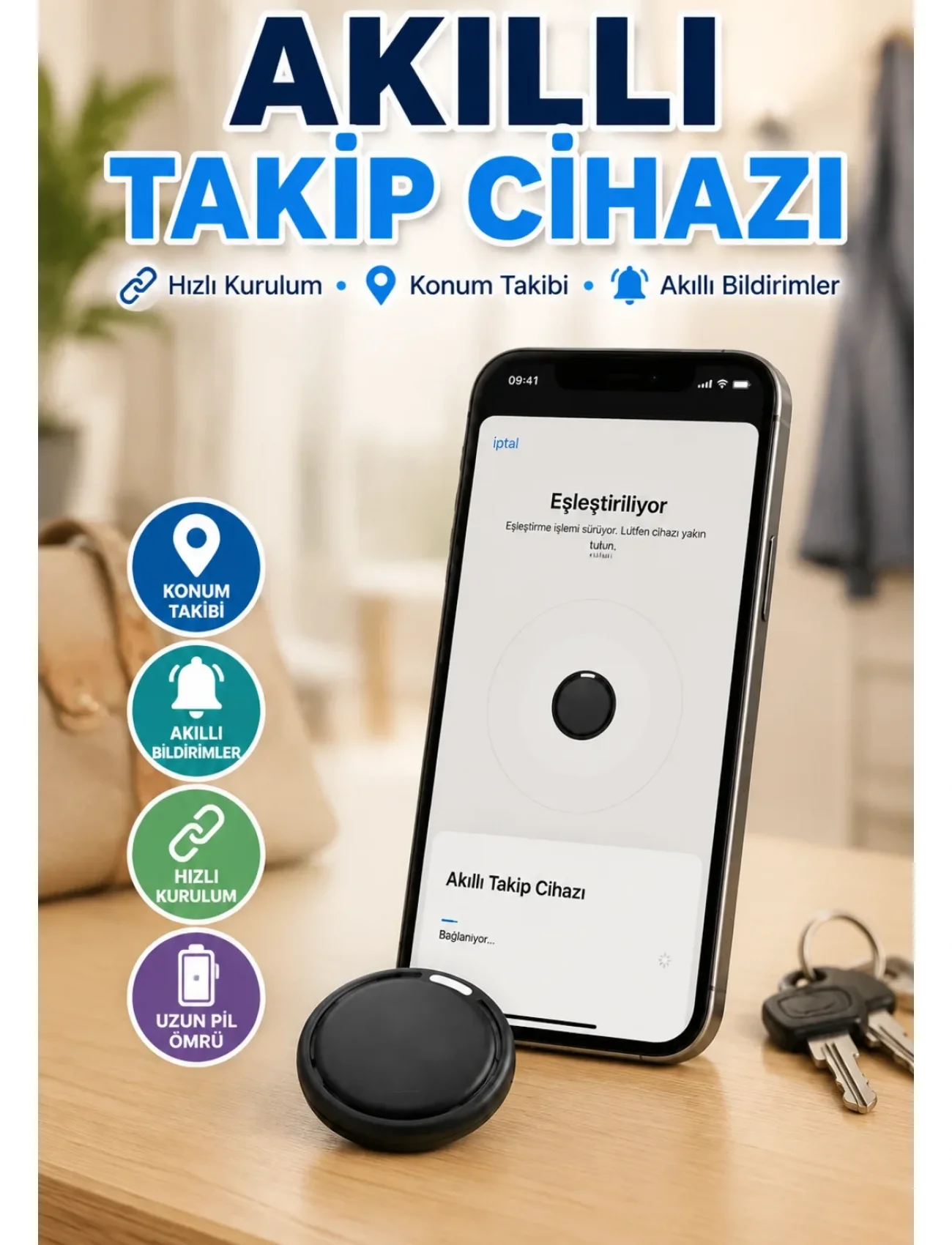 AirTag Akıllı Eşya Takip Cihazı İOS ve Android Uyumlu Uzun Pil Ömürlü