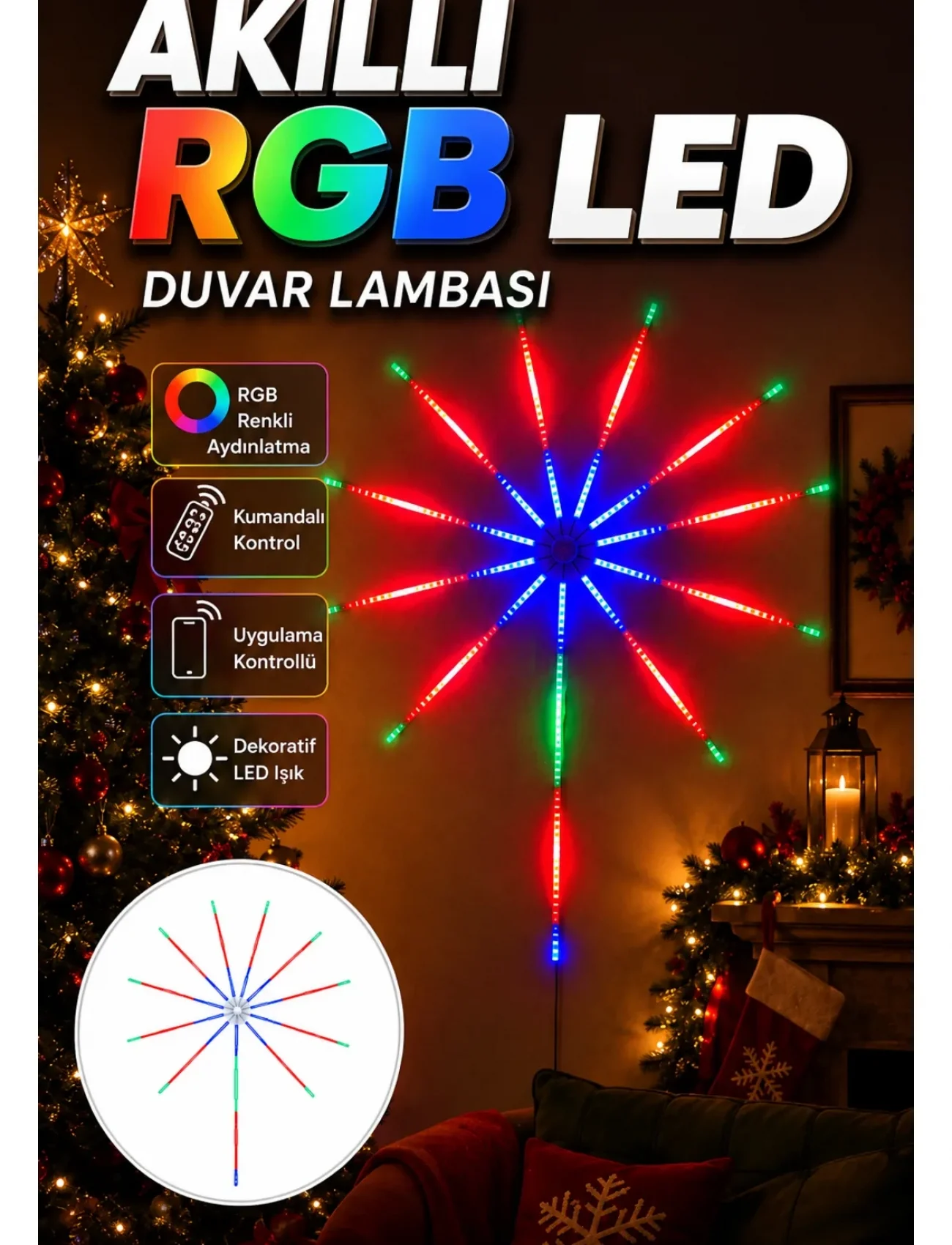 Akıllı RGB LED Duvar Lambası Kumandalı ve Uygulama Kontrollü Yeni Nesil