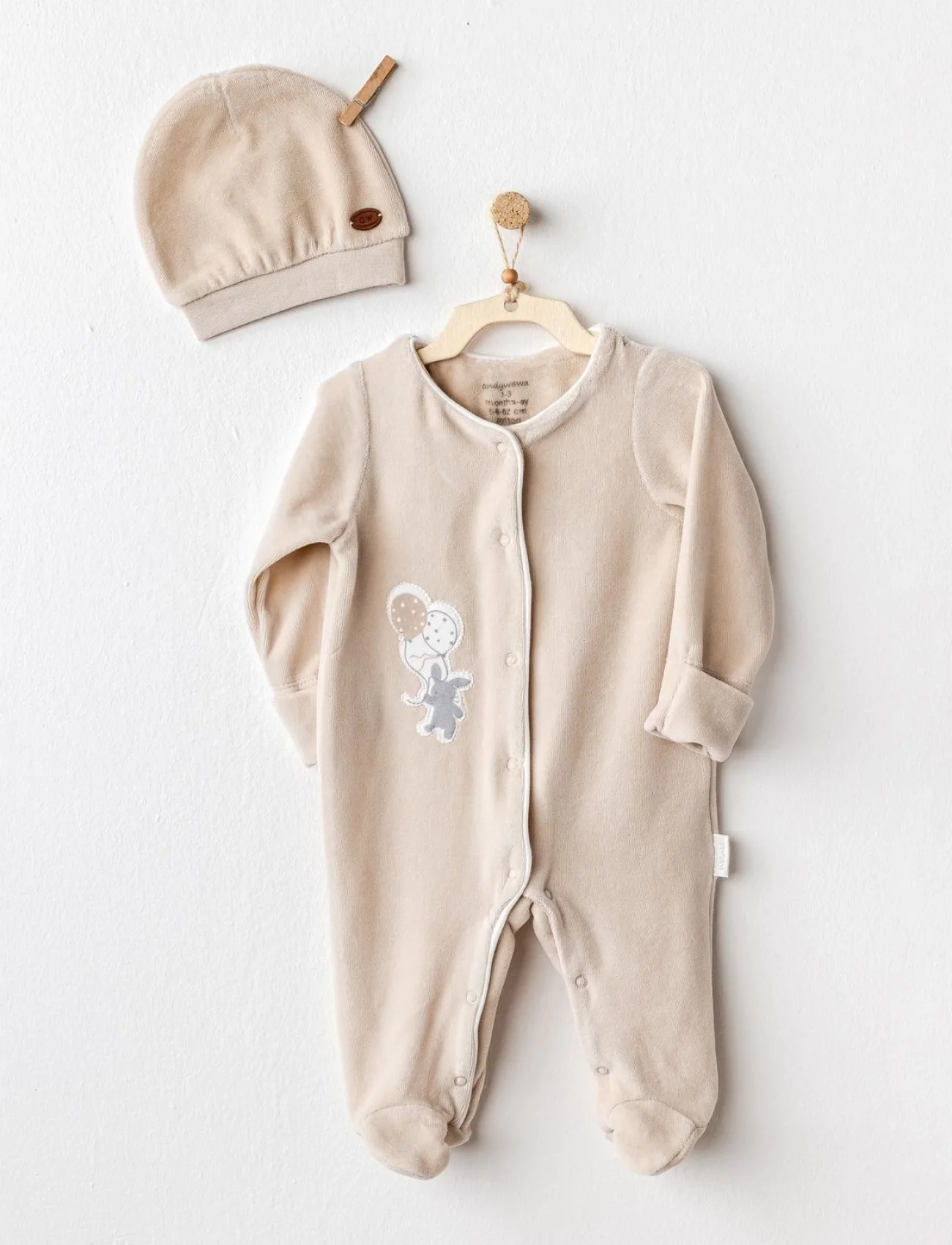 Andywawa AC25064 Happy Everyday Kadife Tulum Takım Beige