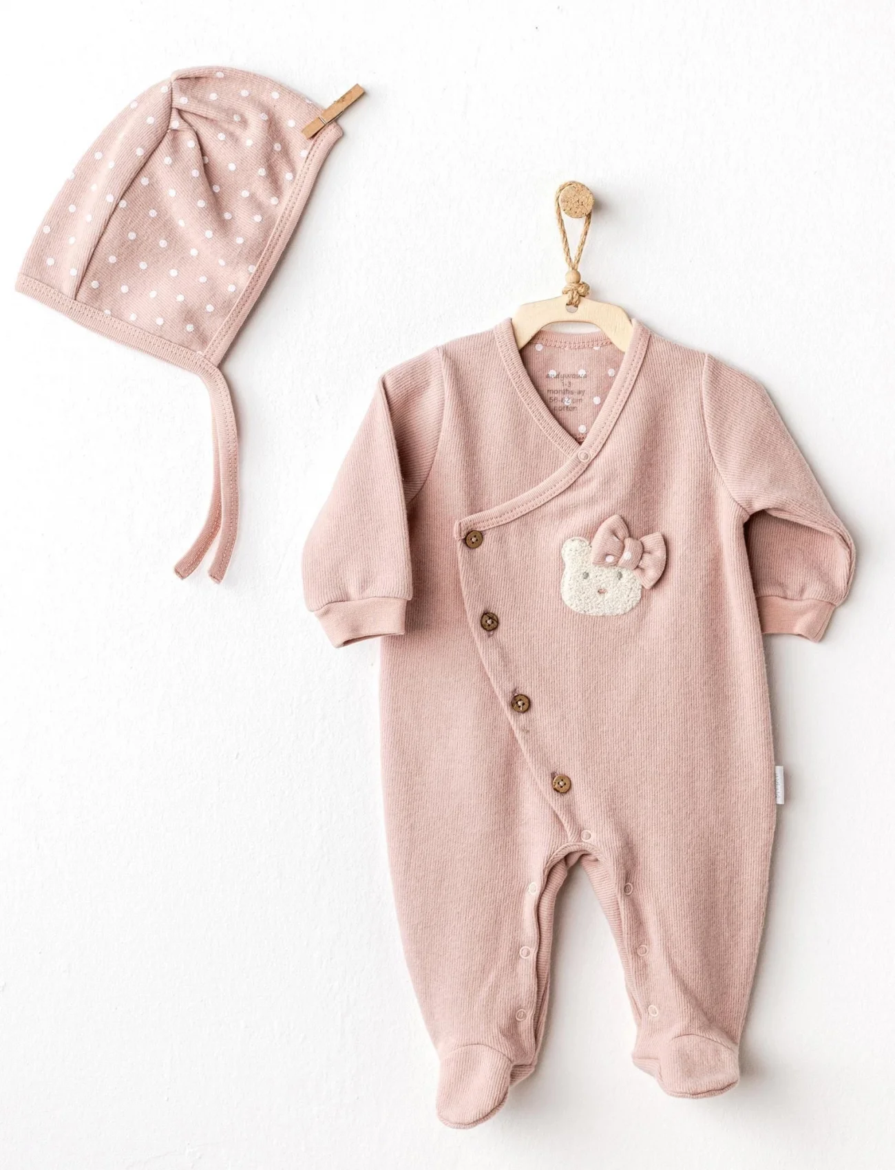Andywawa AC25113 Cute Bear Bebek Tulum Takım Rose