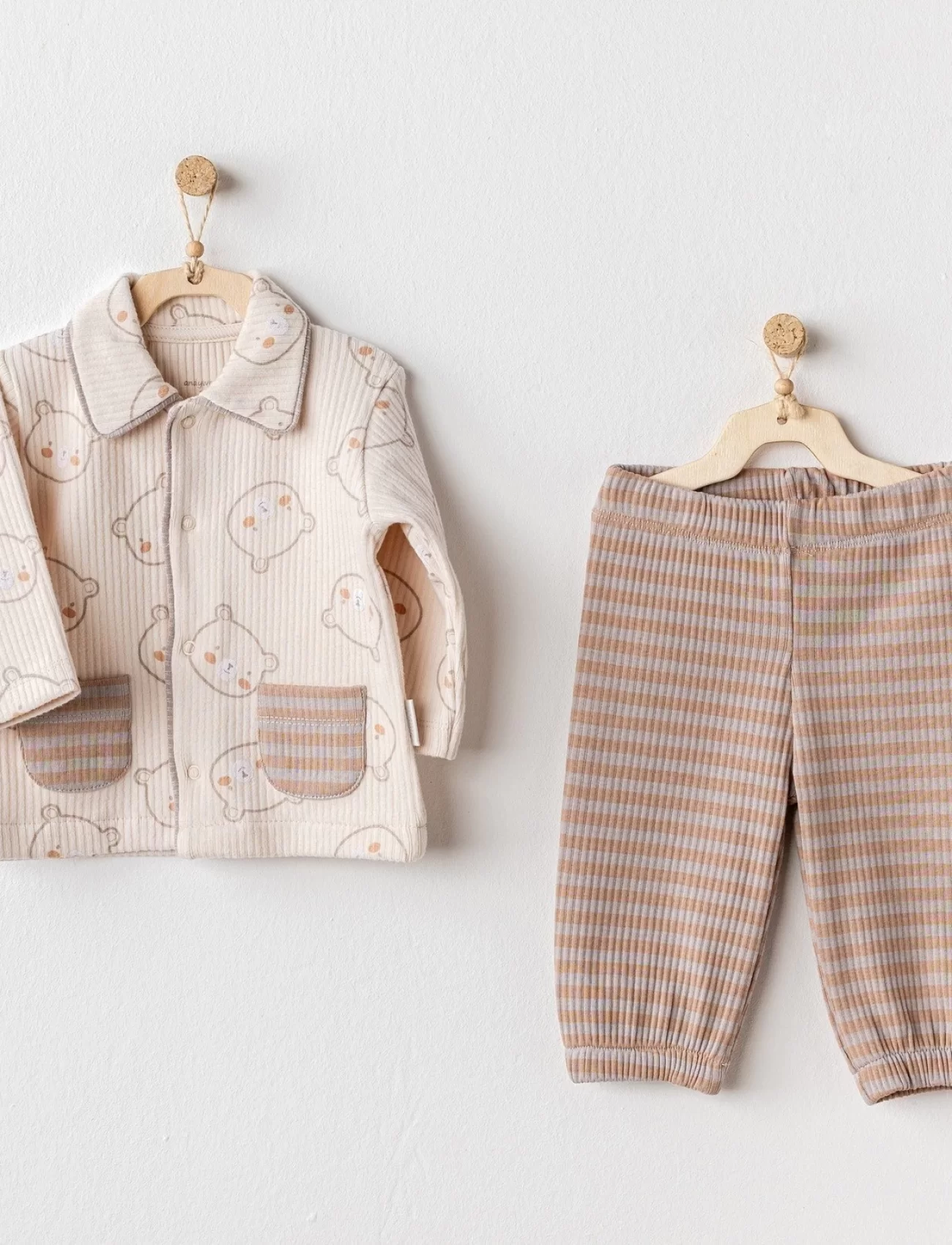 Andywawa AC25188 Bear Time 2Li Bebe Takım Light Beige
