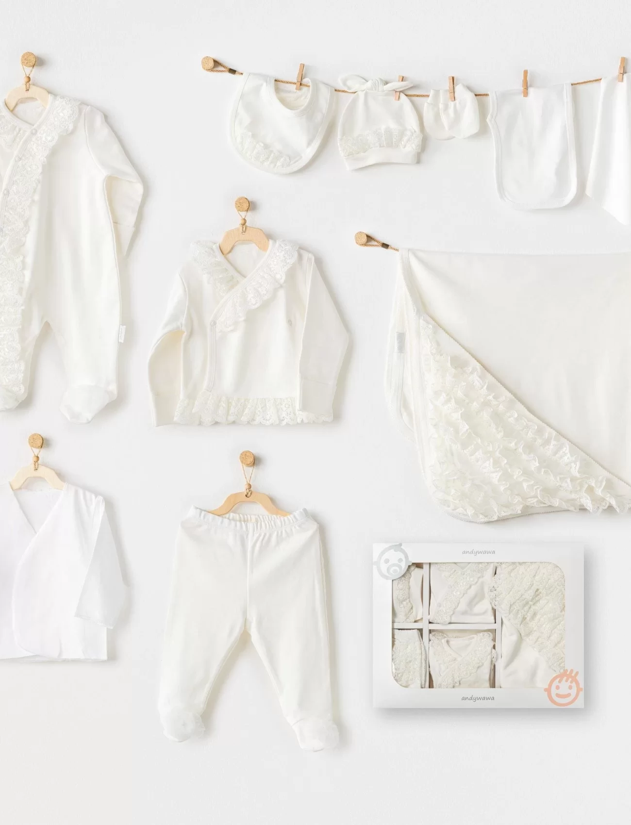 Andywawa AC25311 Newborn Chic Girl 10Lu Hastane Çıkışı Ekru