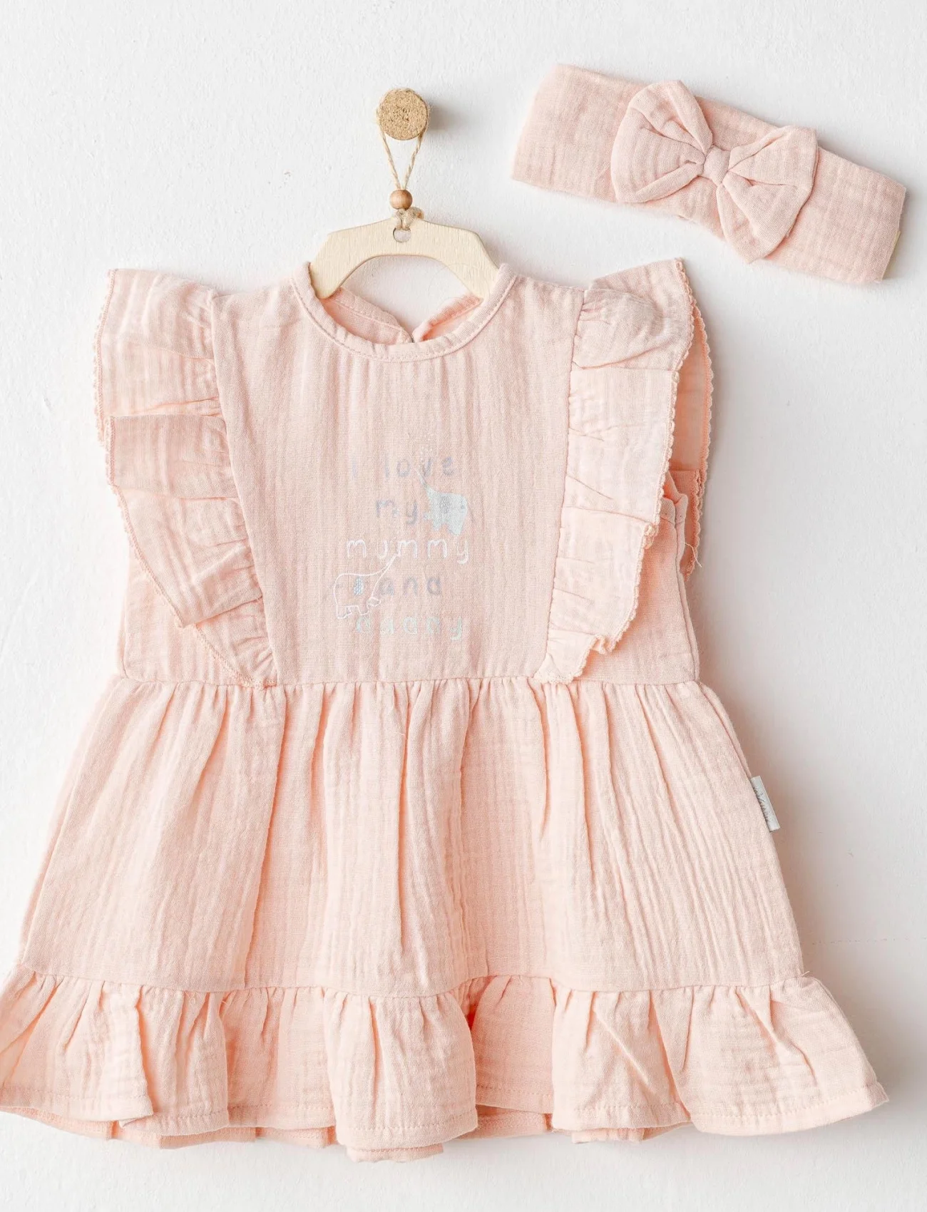 Andywawa Ac25521 Love Family Müslin Bebek Elbise Takım Salmon