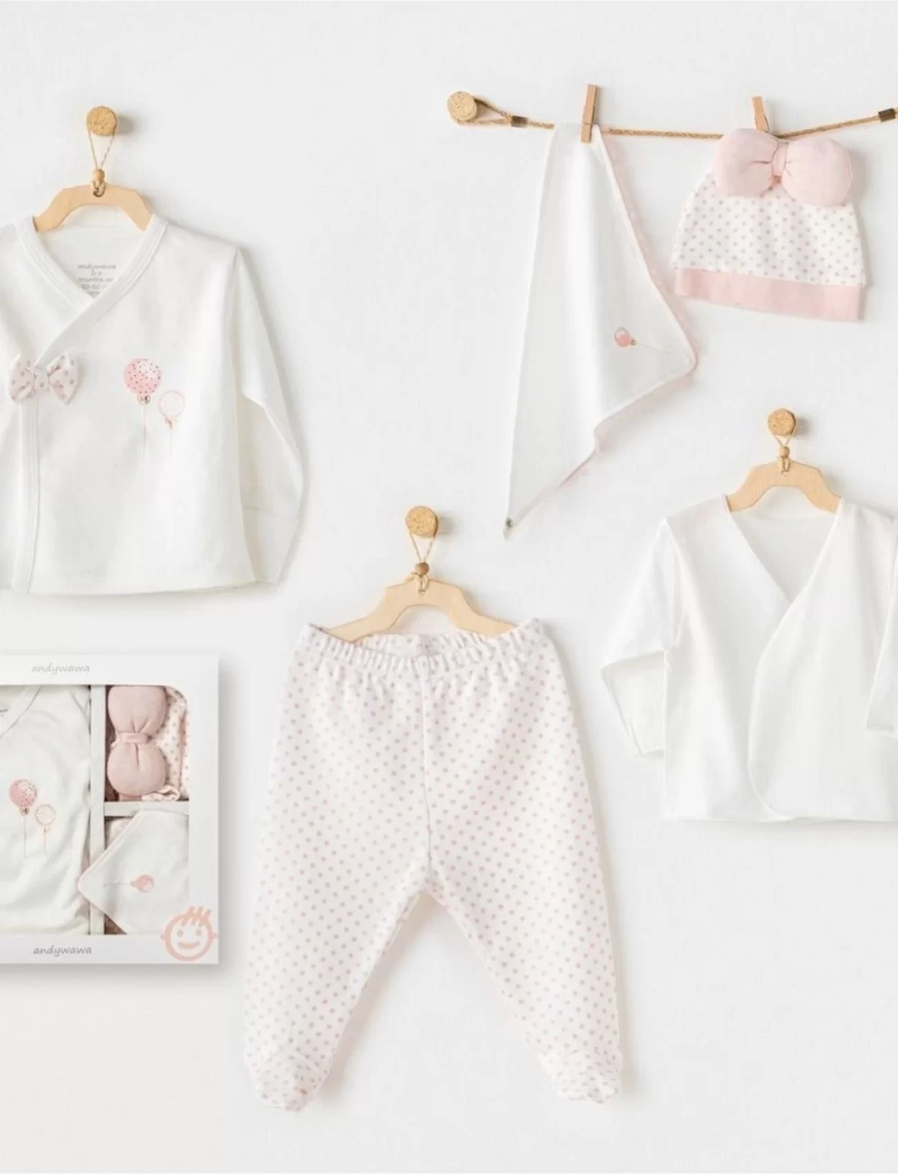 Andywawa Ac25550 Newborn Set Pınk Baloons 5li Hastane Çıkışı Ekru