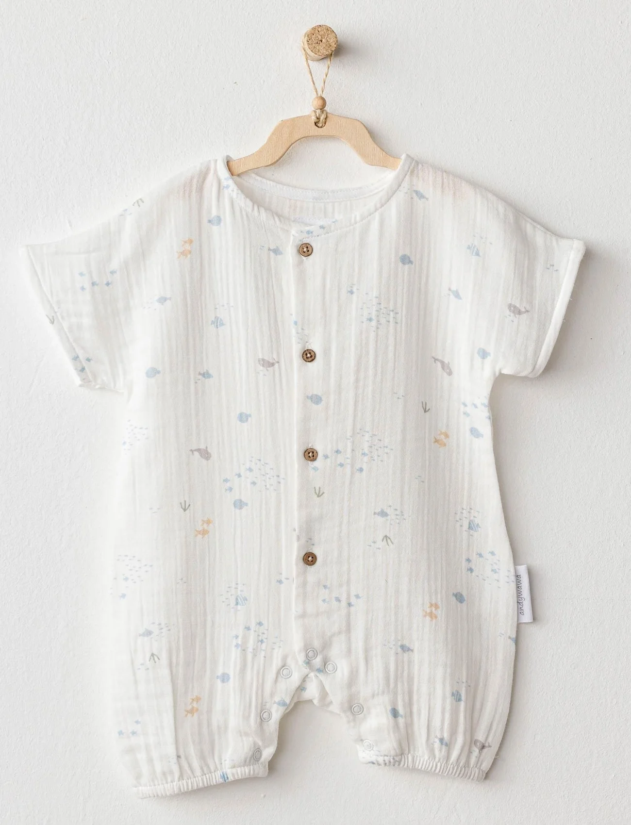 Andywawa Ac25611 Ocean İs My Happy Place Müslin Bebek Tulum White