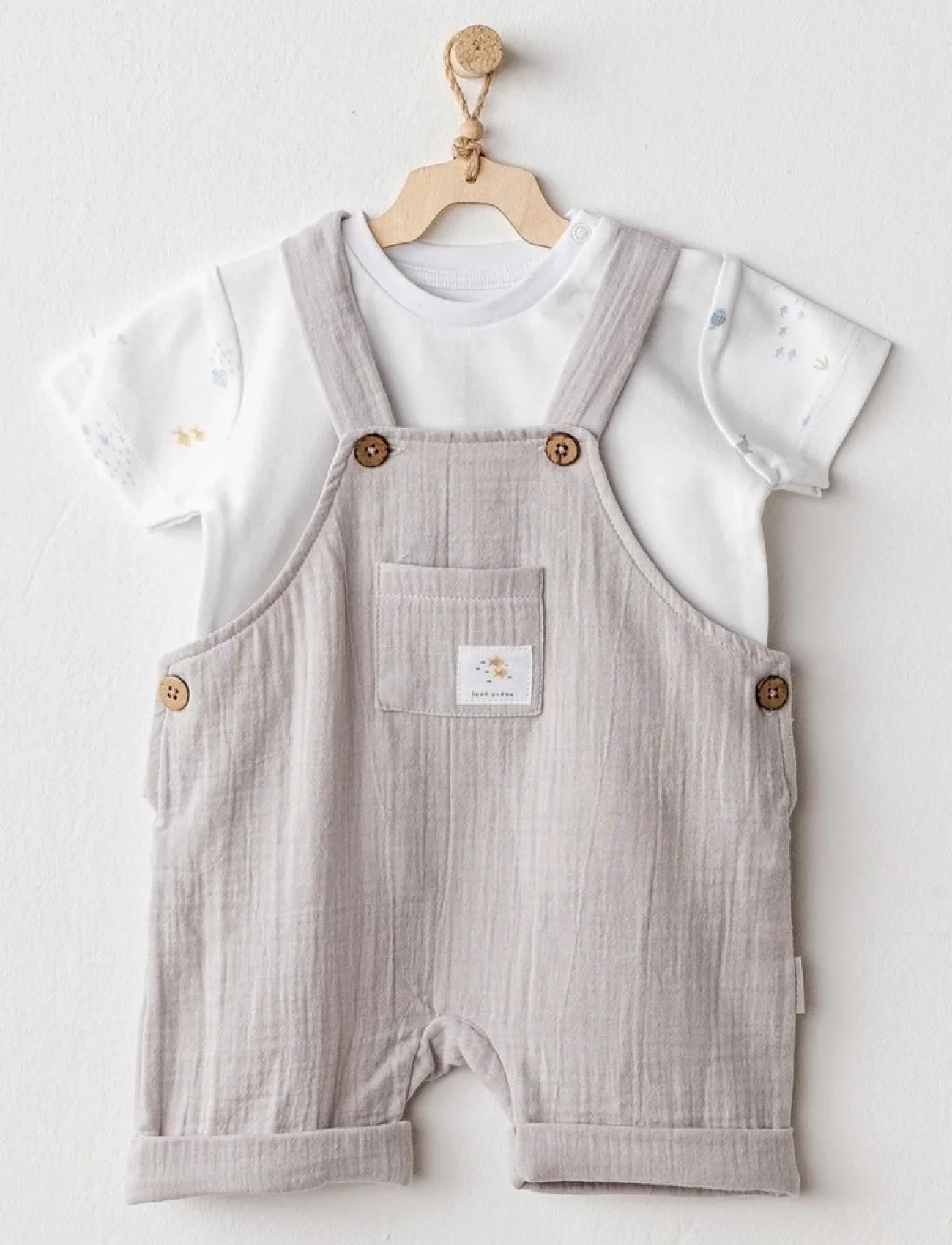 Andywawa Ac25621 Ocean İs My Happy Place Müslin Bebek Salopet Takım Grey