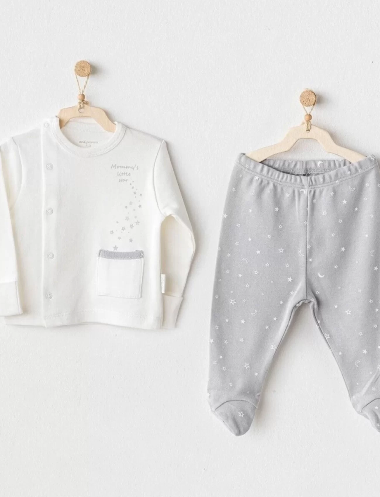 Andywawa Ac25704 Sıde Snap Set Mommys Little Star 2li Zıbın Set Grey