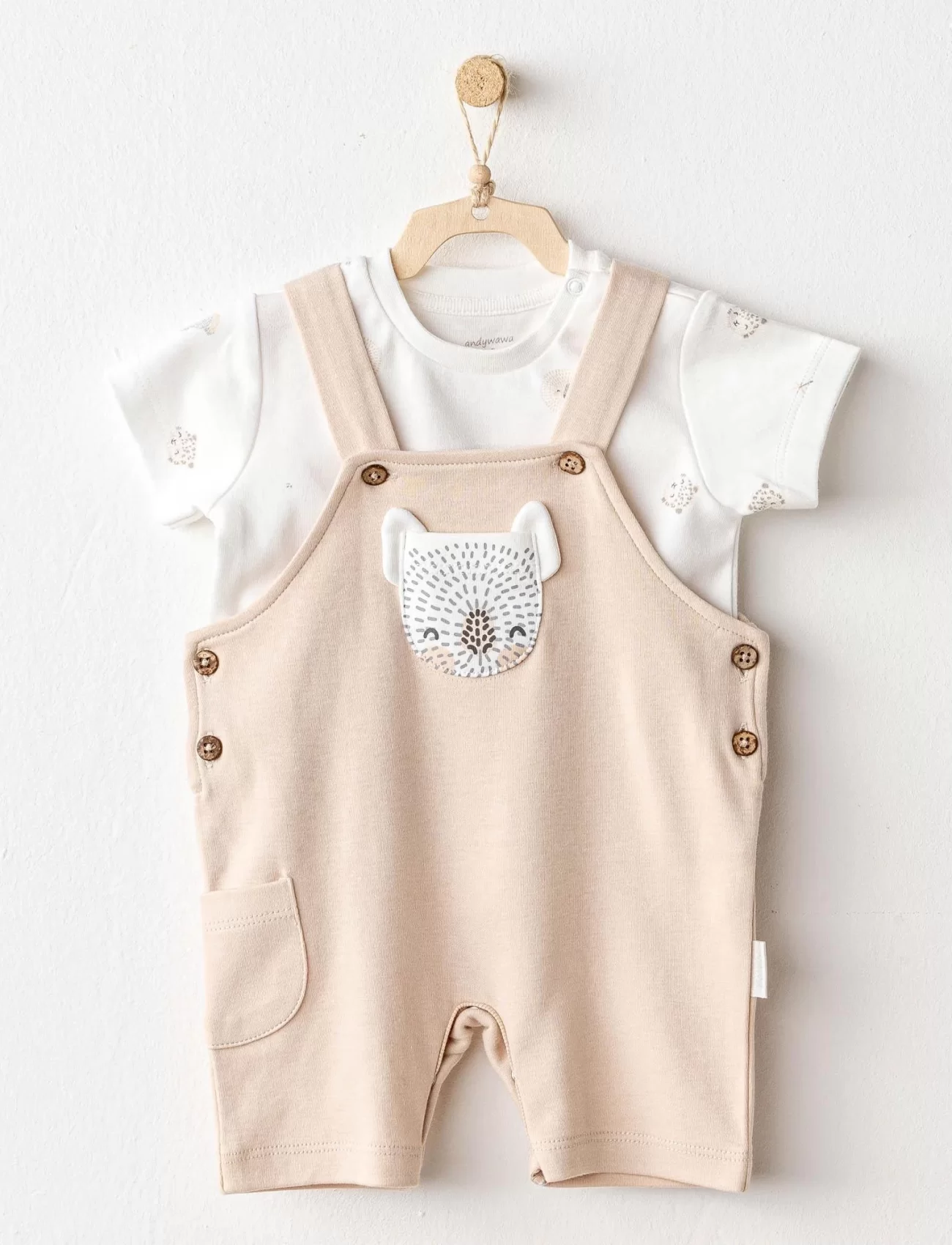 Andywawa Ac25845 Happy Animals Bebek Salopet Takım Beige