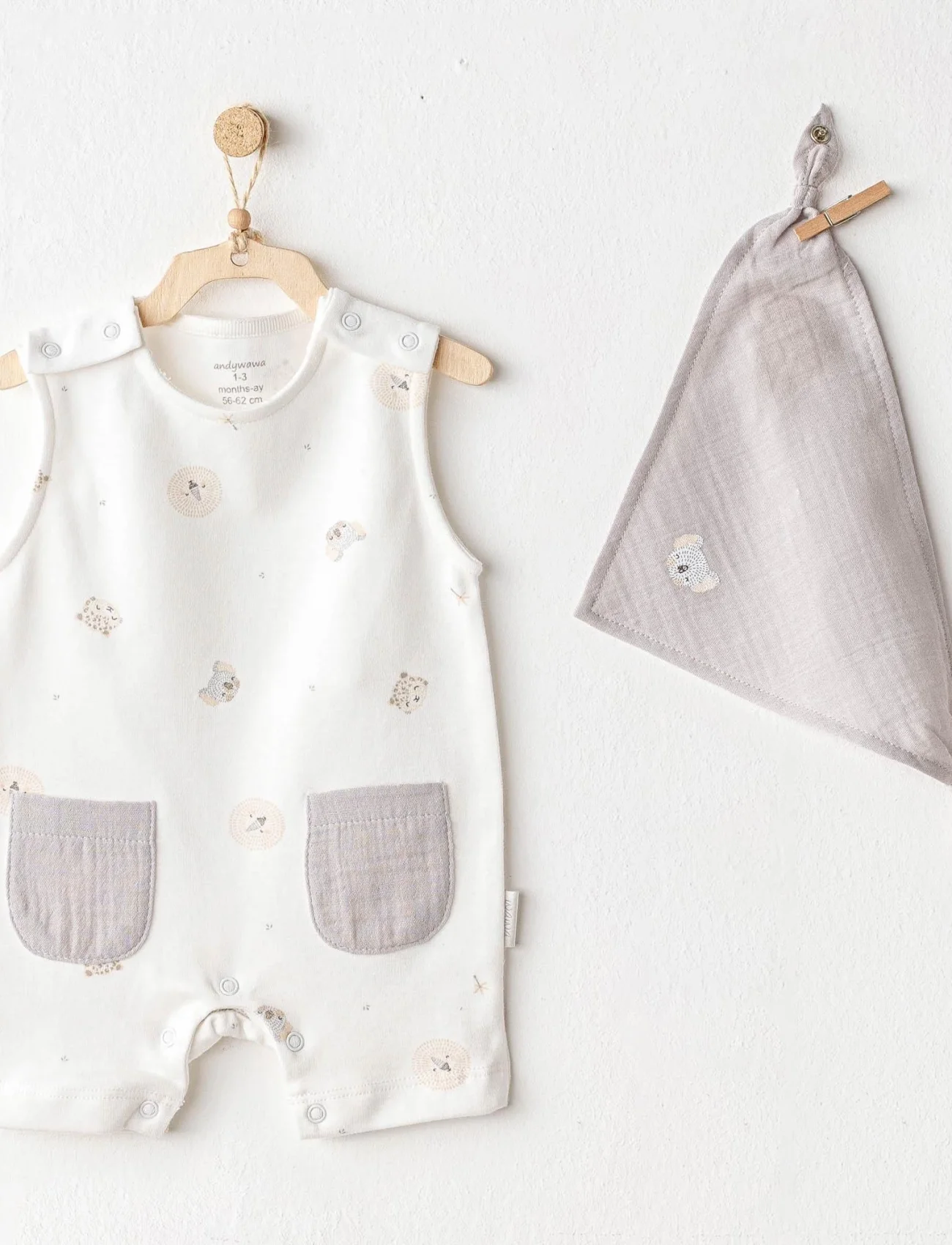 Andywawa Ac25846 Happy Animals Bebek Tulum Takım Ekru