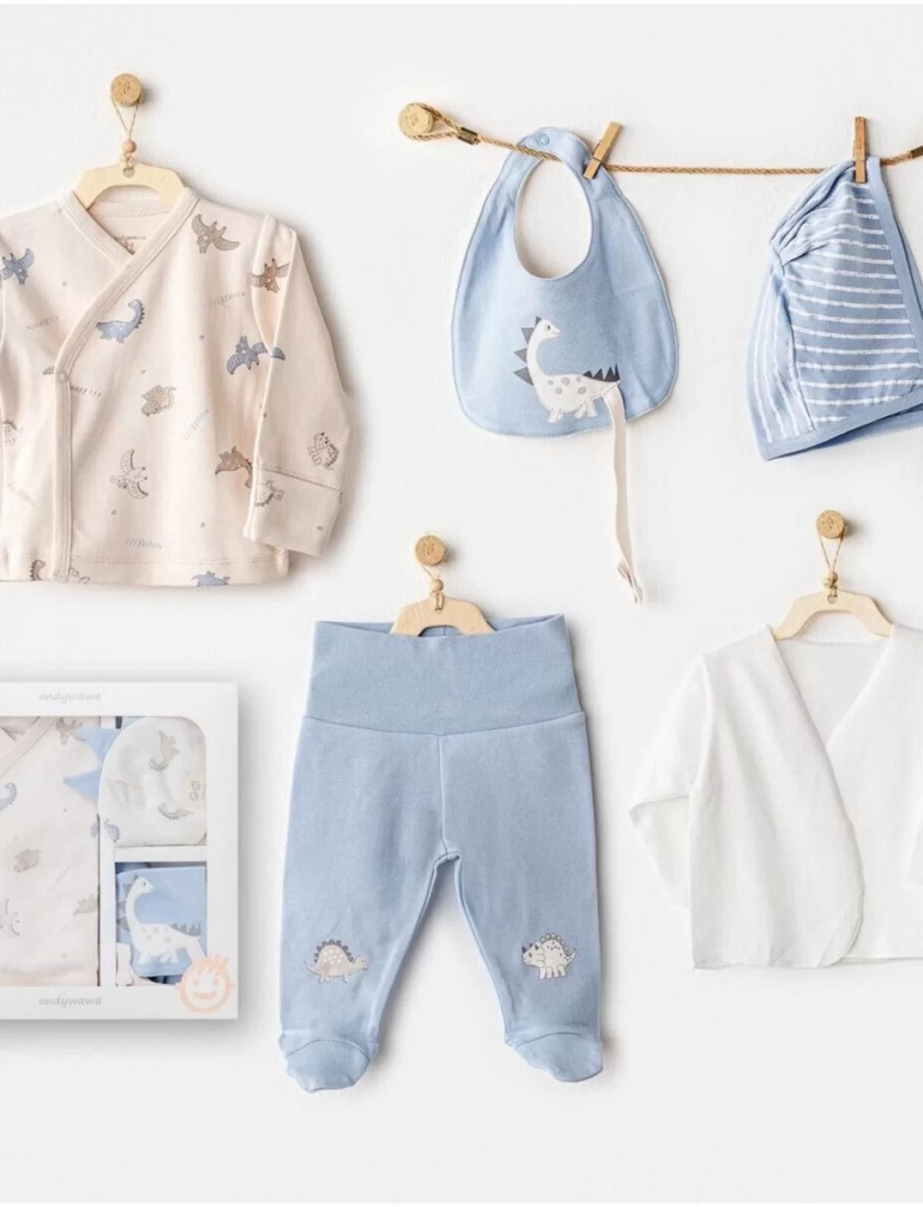 Andywawa Ac25910 Newborn Set Dino 5li Hastane Çıkışı Beige