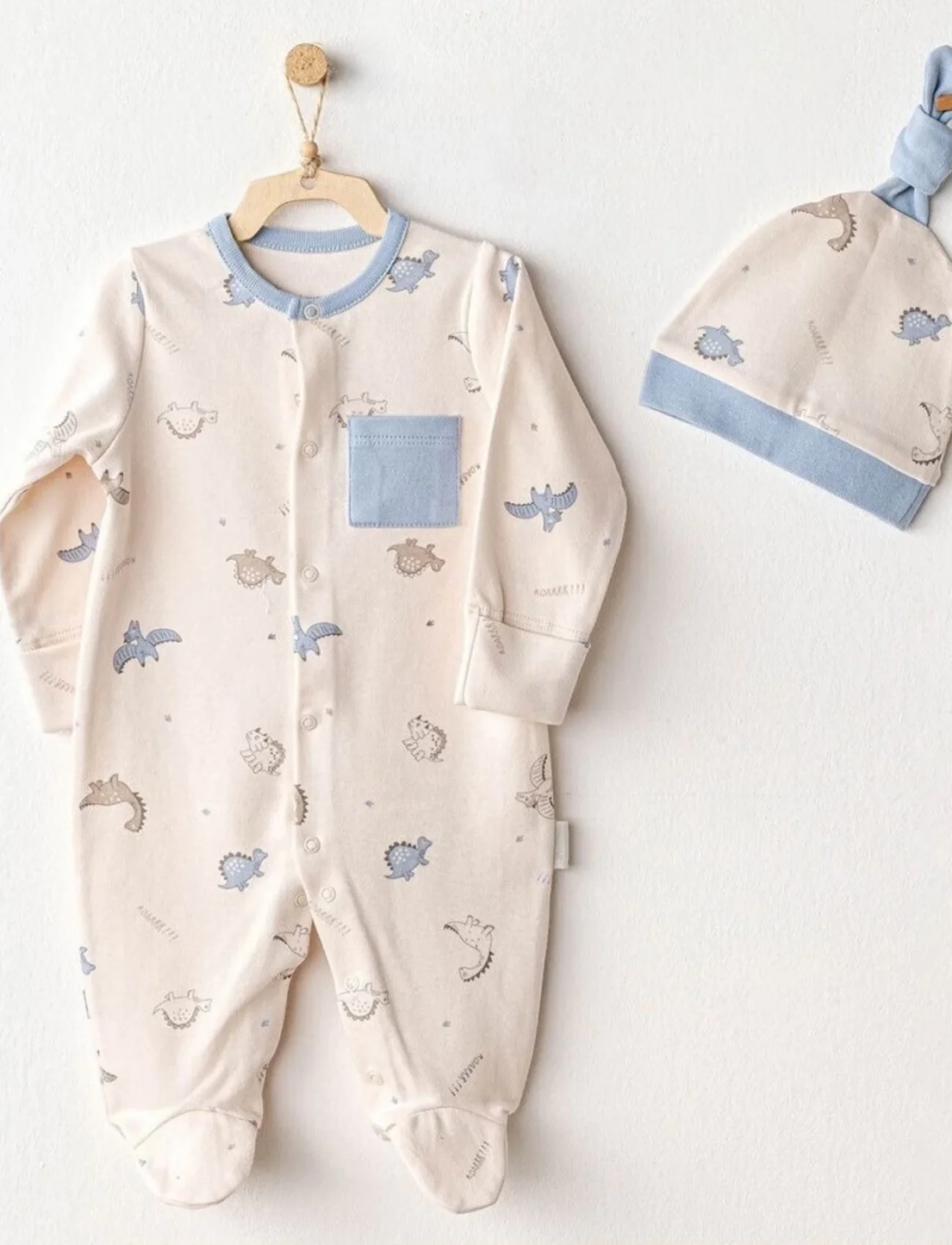 Andywawa Ac25919 Romper Hat Set Dino Bebek Tulum Takım Beige