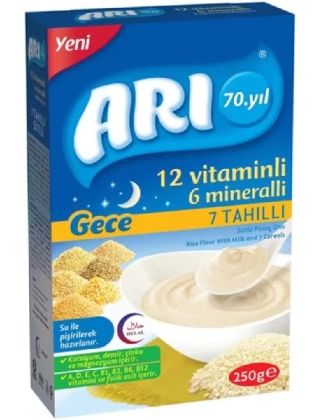 Arı 12 Vitaminli 6 Mineralli 7 Tahıllı Sütlü Pirinç Unu Gece 250 Gr