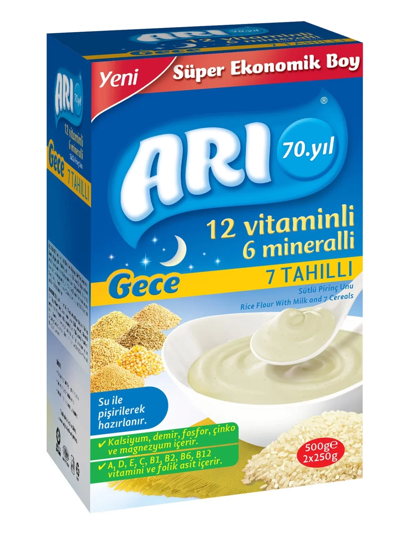 Arı 12 Vitaminli 6 Mineralli 7 Tahıllı Sütlü Pirinç Unu Gece 500 Gr