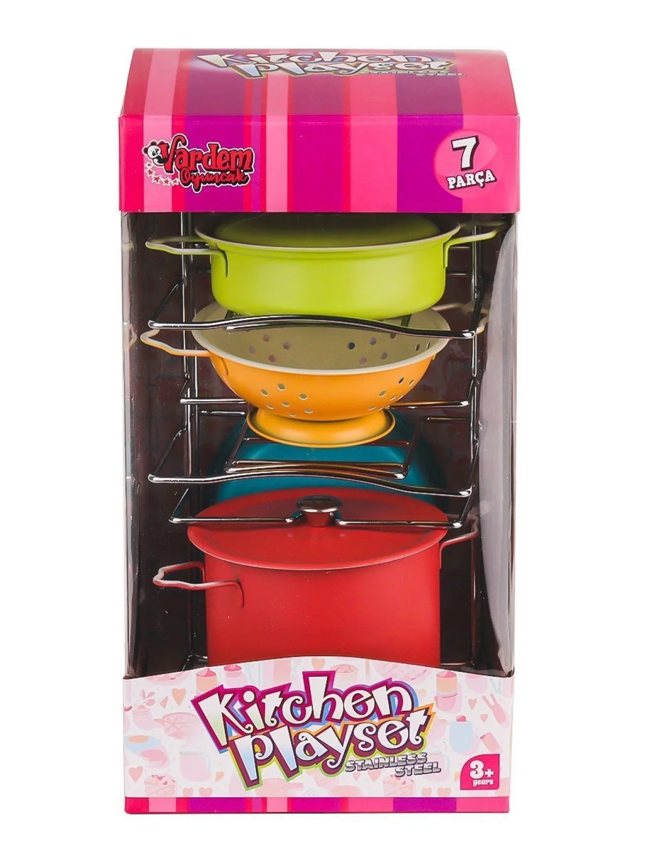 ATF-683G-5 Renkli Raflı Emaye Tencere Tava  Seti 7 Parça -Vardem Oyuncak