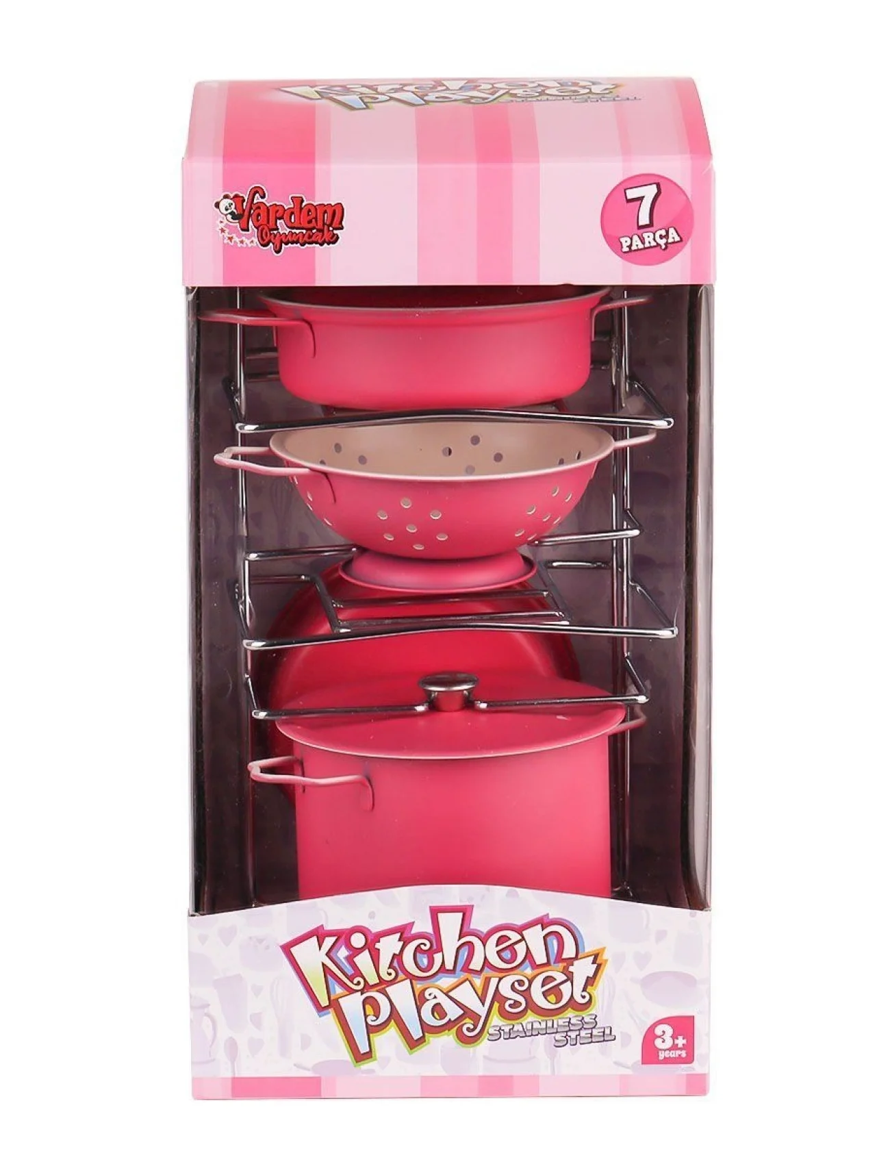 ATF-683G-6 Raflı Pembe Emaye Tencere Tava Seti 7 Parça -Vardem