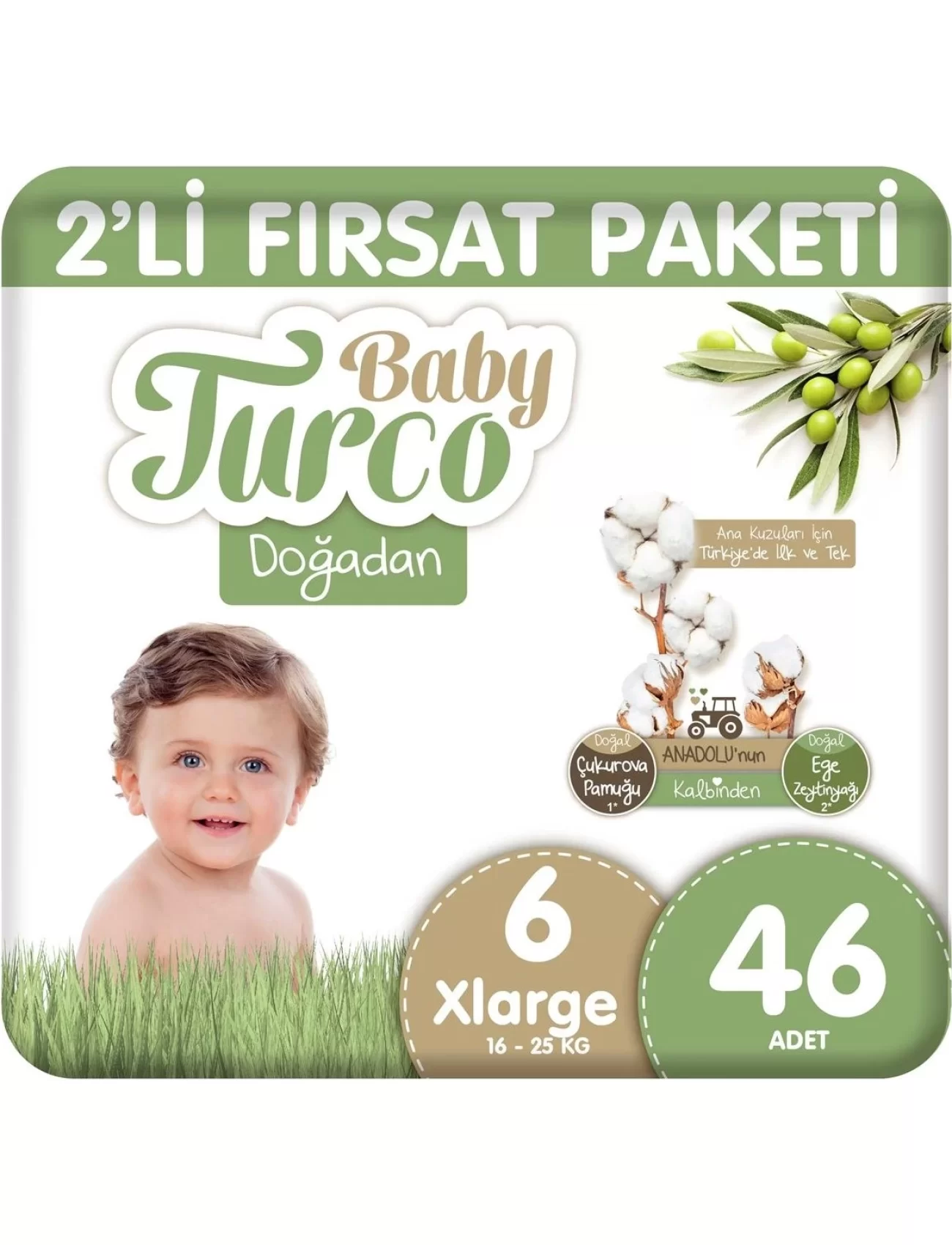 Baby Turco Doğadan Bebek Bezi 2li Fırsat Paketi No:6 46 Adet